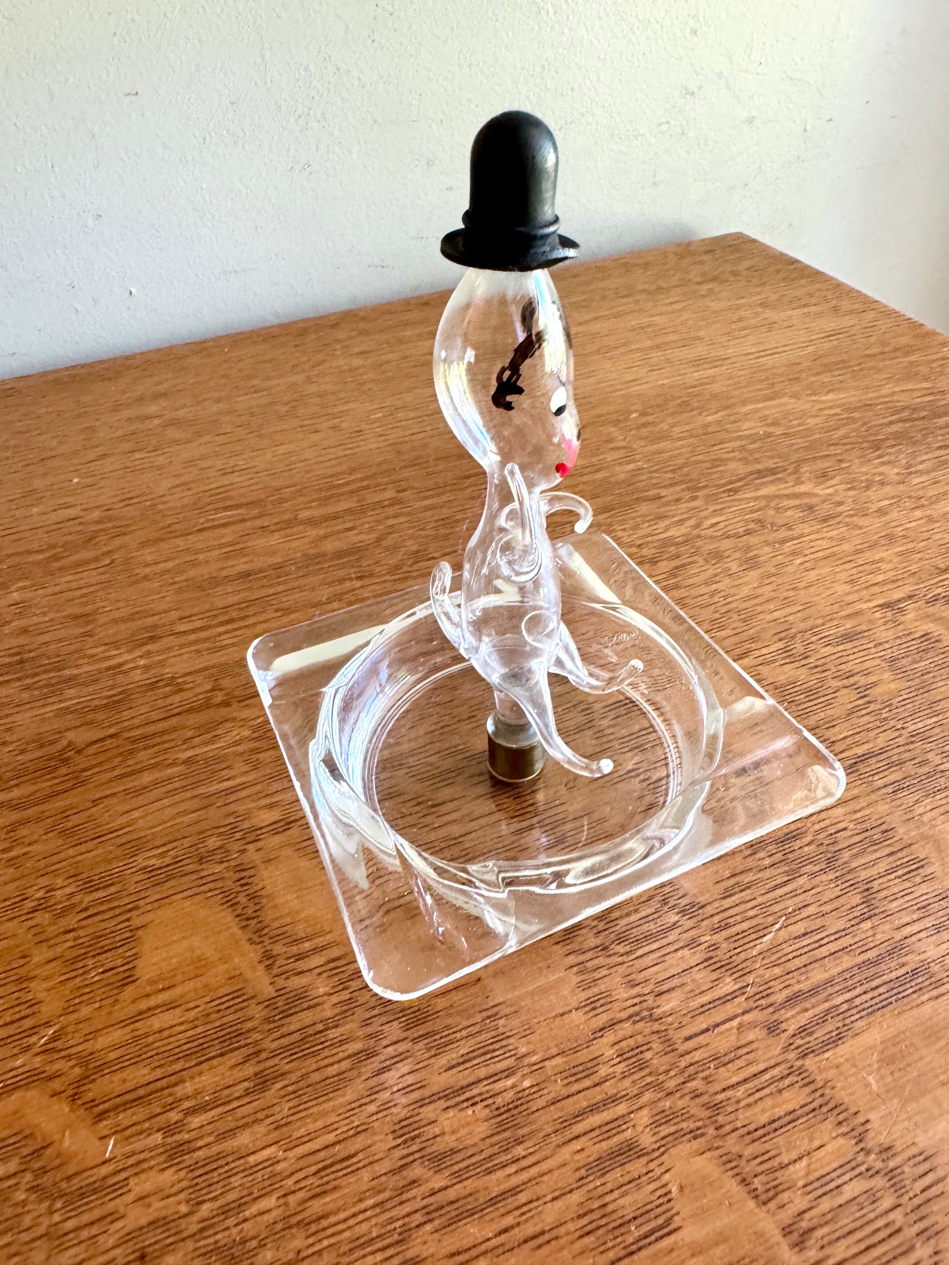 Vtg Blown Glass Figural Ashtray ~ Top Hat Figural Folk Art Blown Glass Ashtray