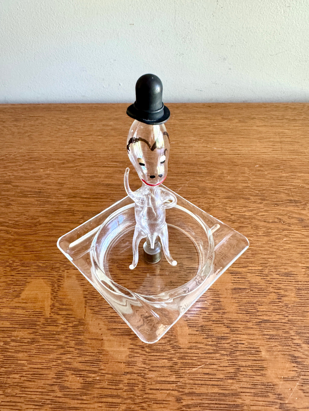 Vtg Blown Glass Figural Ashtray ~ Top Hat Figural Folk Art Blown Glass Ashtray