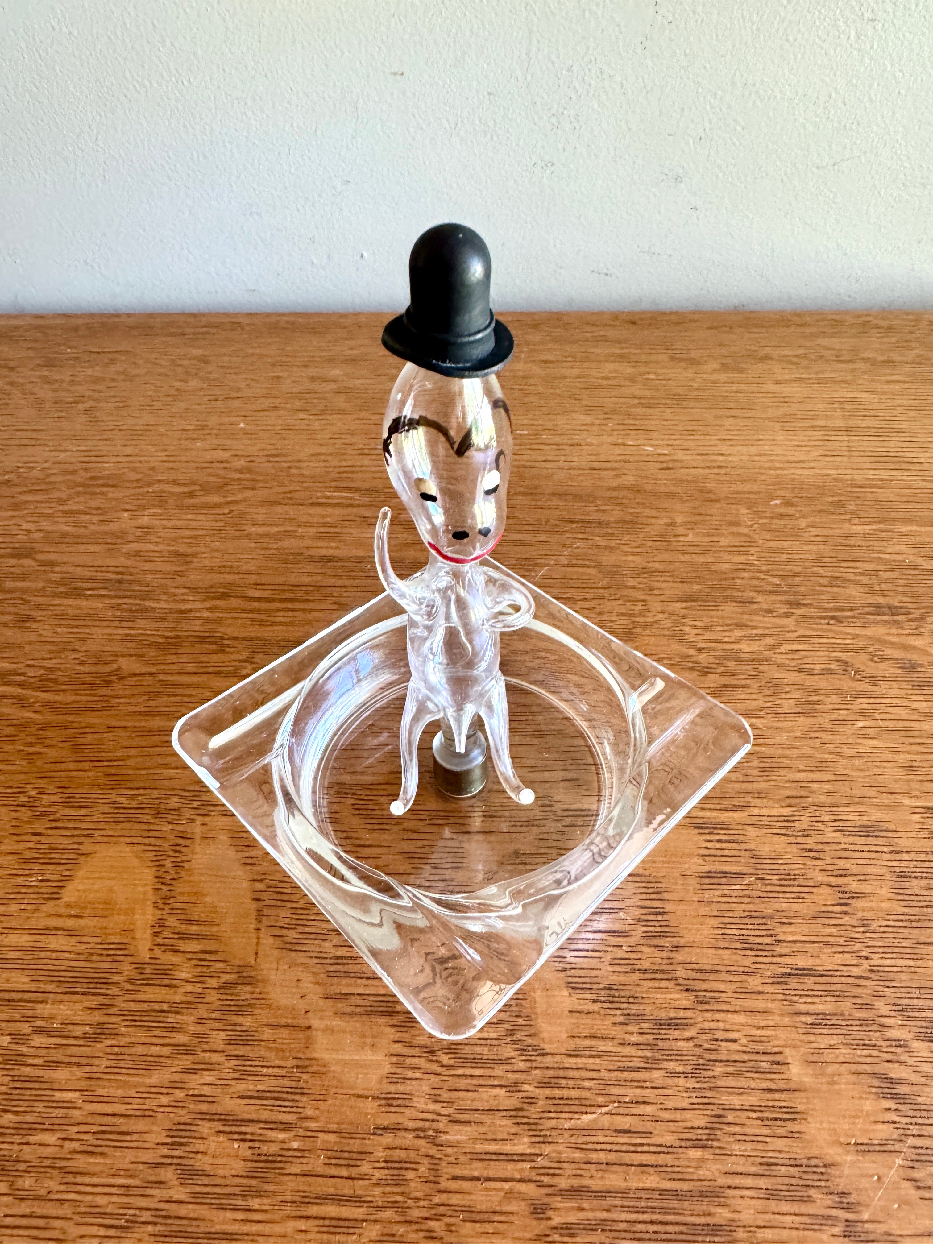 Vtg Blown Glass Figural Ashtray ~ Top Hat Figural Folk Art Blown Glass Ashtray