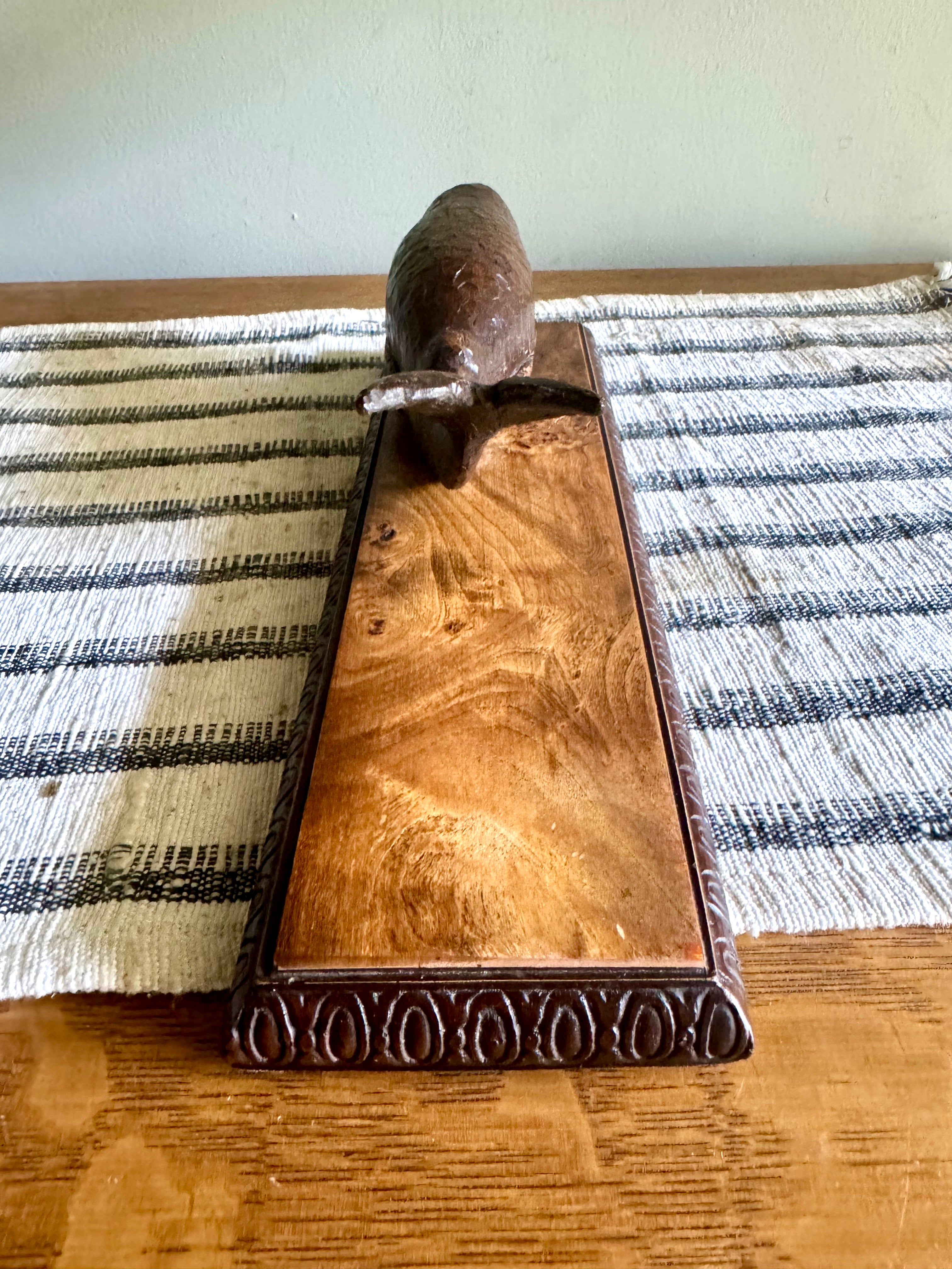 Vintage Bronze Toned Sperm Whale Desk Decor | Bronze Whale Figurine On Wood Base | Carved Whale Figurine on Bronze Wrapped Base