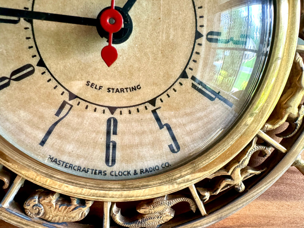 Vintage Nautical Zodiac Electric Clock | Master Crafters "Rudder" Electric Clock | Ship's Wheel Clock | Sessions MCM Nautical Zodiac Clock