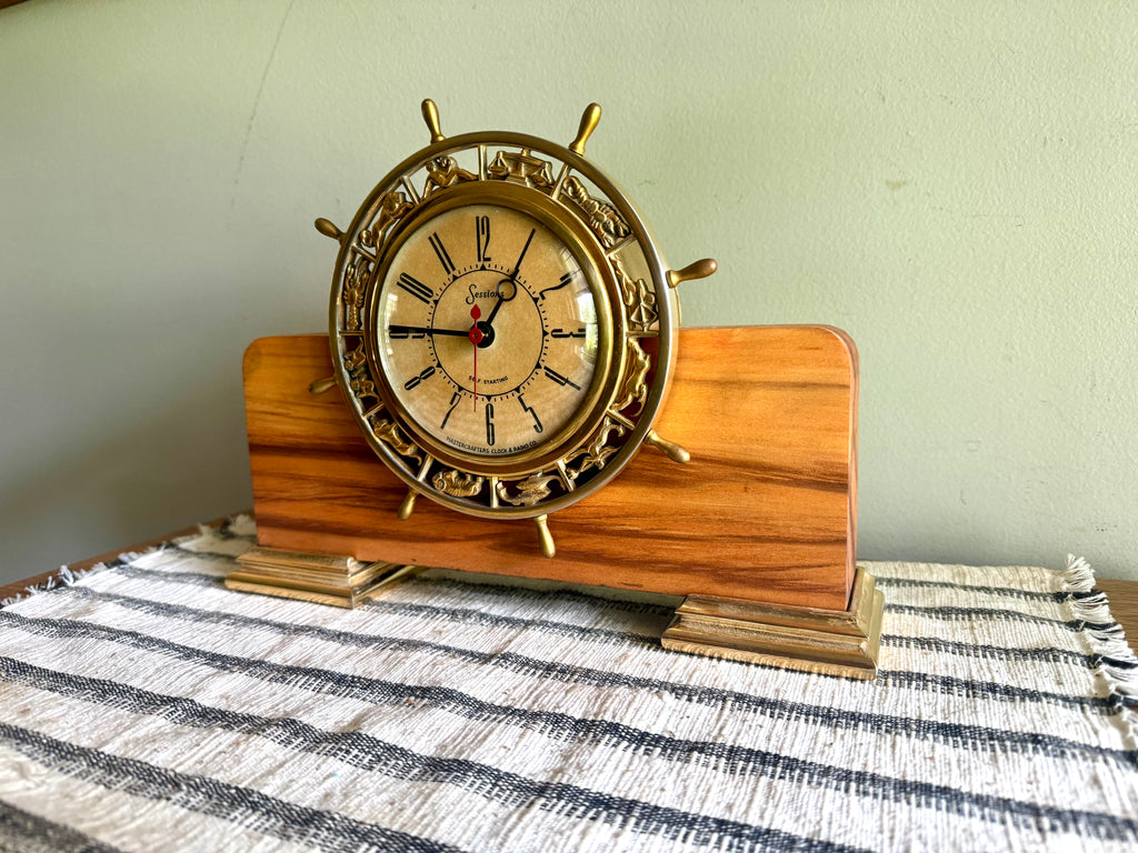 Vintage Nautical Zodiac Electric Clock | Master Crafters "Rudder" Electric Clock | Ship's Wheel Clock | Sessions MCM Nautical Zodiac Clock