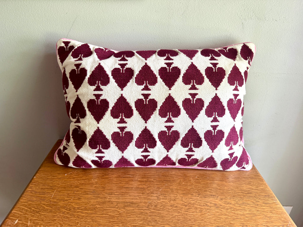 Anthropology Ace Cotton Embroidered Needlepoint Pillow In Burgundy & Pink