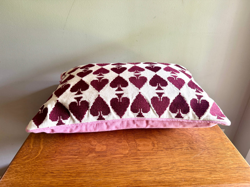 Anthropology Ace Cotton Embroidered Needlepoint Pillow In Burgundy & Pink