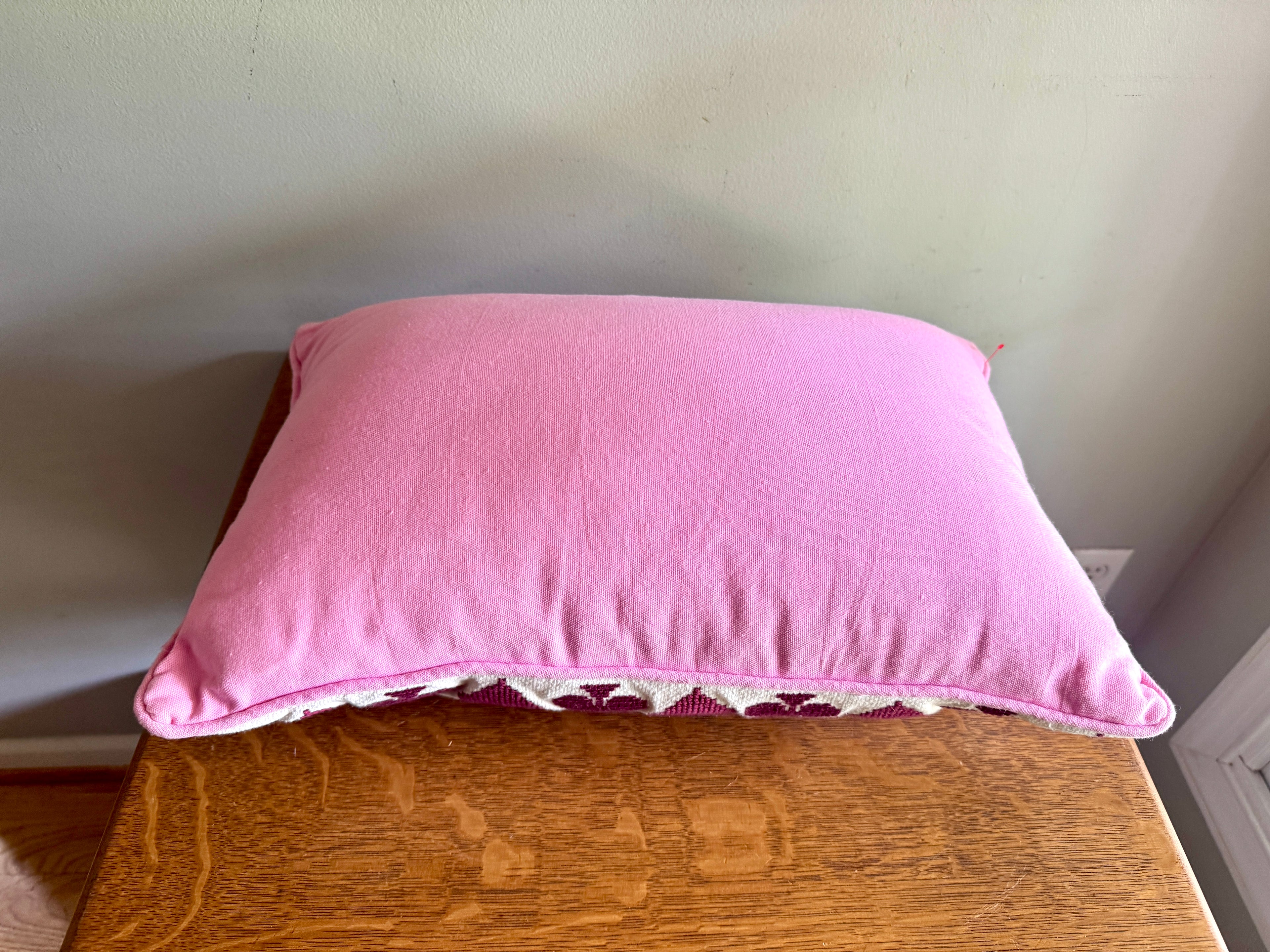 Anthropology Ace Cotton Embroidered Needlepoint Pillow In Burgundy & Pink