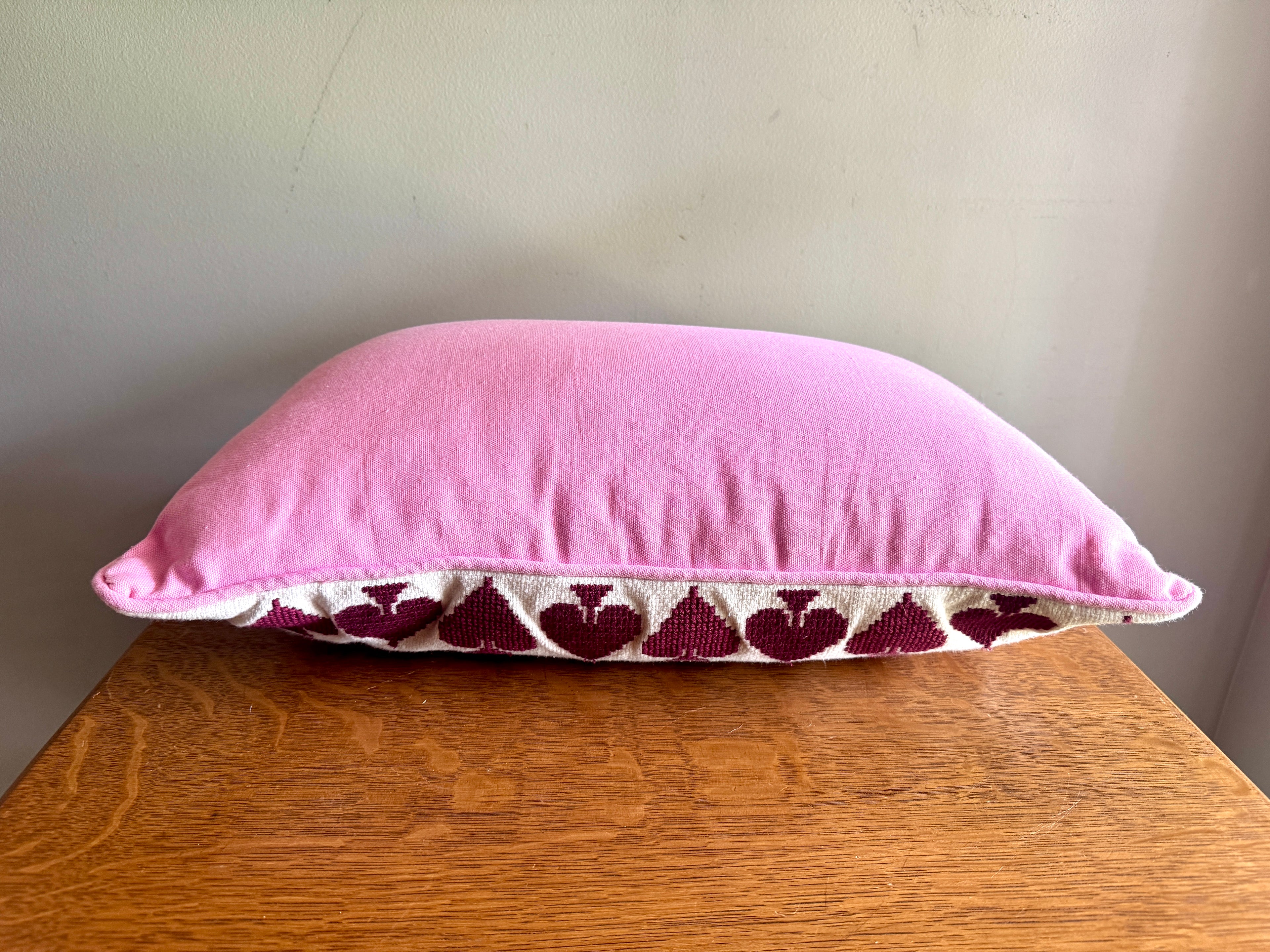 Anthropology Ace Cotton Embroidered Needlepoint Pillow In Burgundy & Pink