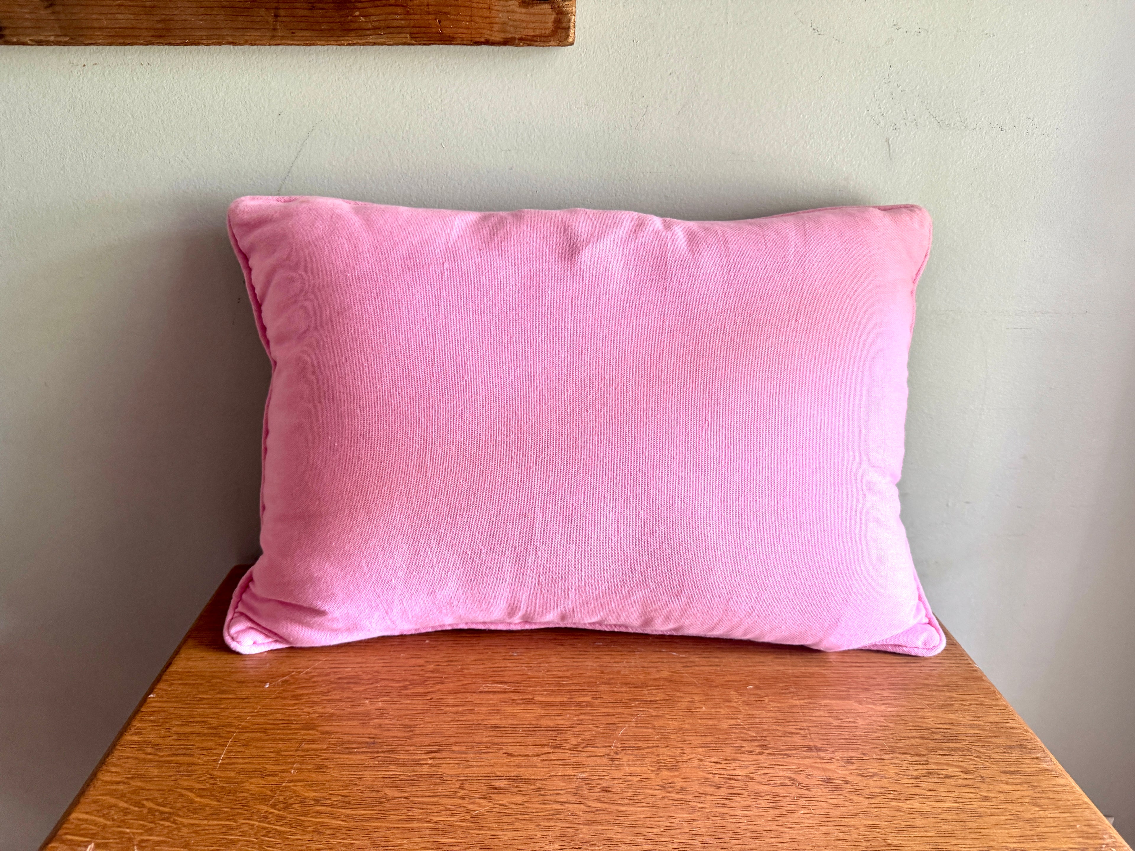 Anthropology Ace Cotton Embroidered Needlepoint Pillow In Burgundy & Pink