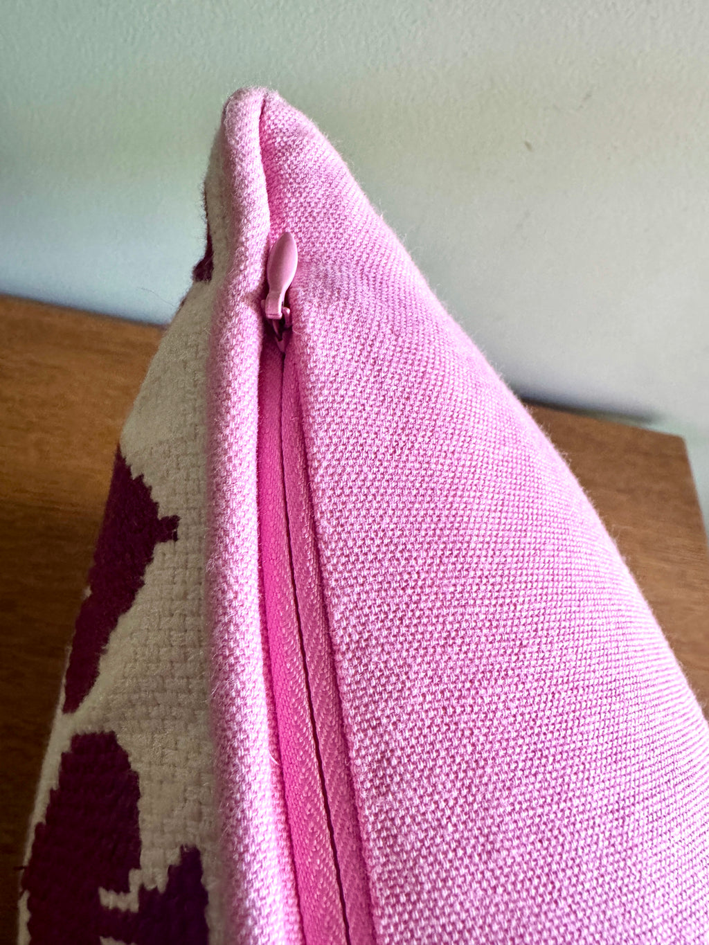Anthropology Ace Cotton Embroidered Needlepoint Pillow In Burgundy & Pink
