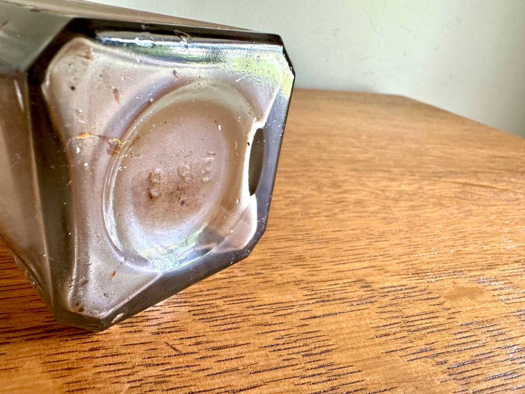 Antique Keller Chemical Co. Nitrozone Bottle | Square Embossed Nitrozone Bottle | Philadelphia Embossed Glass Bottle with Paper Label