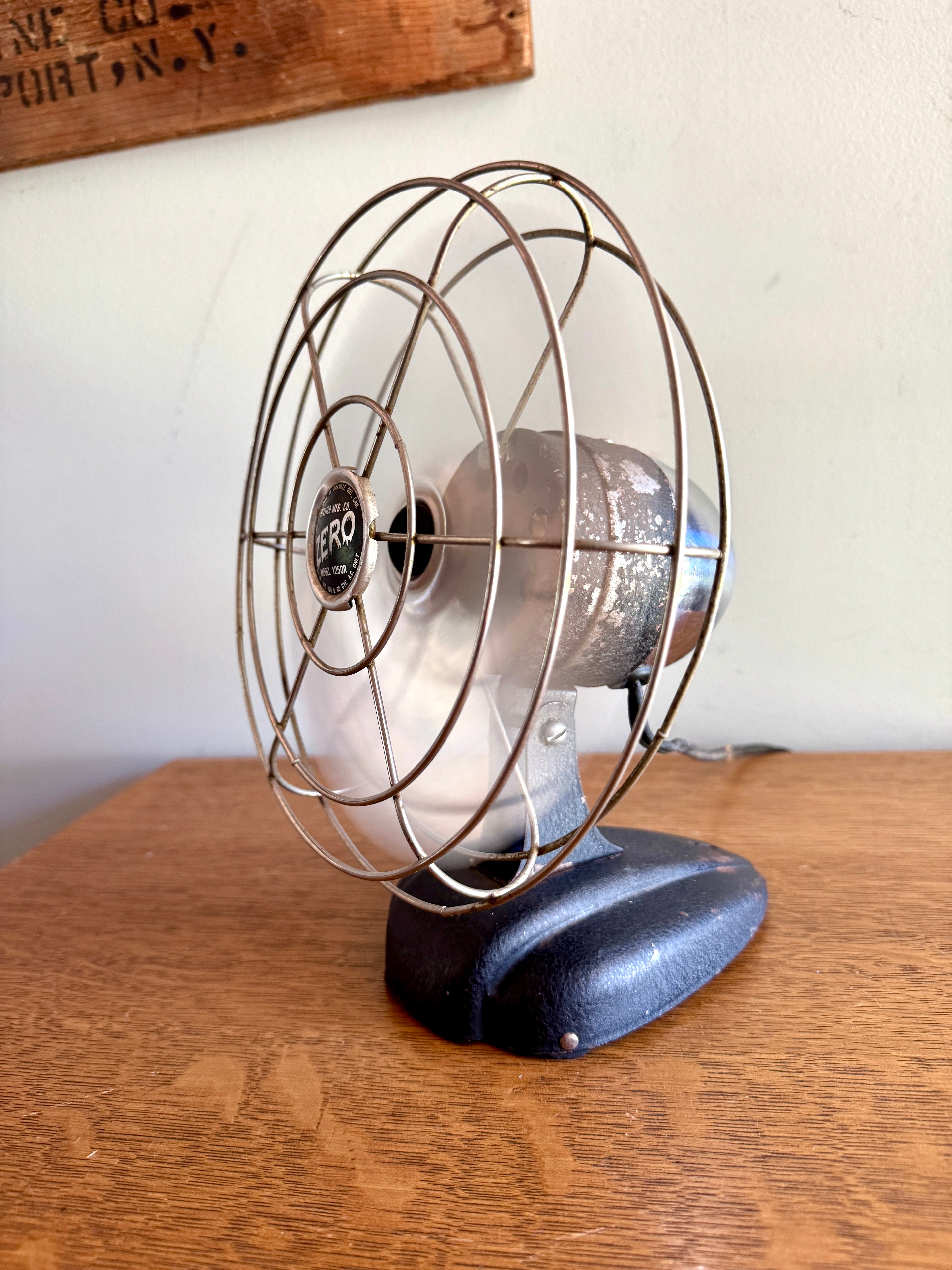 Vtg Bersted MFG Co. ZERO Model 1250R Fan ~ Working Single Speed Chrome Fan