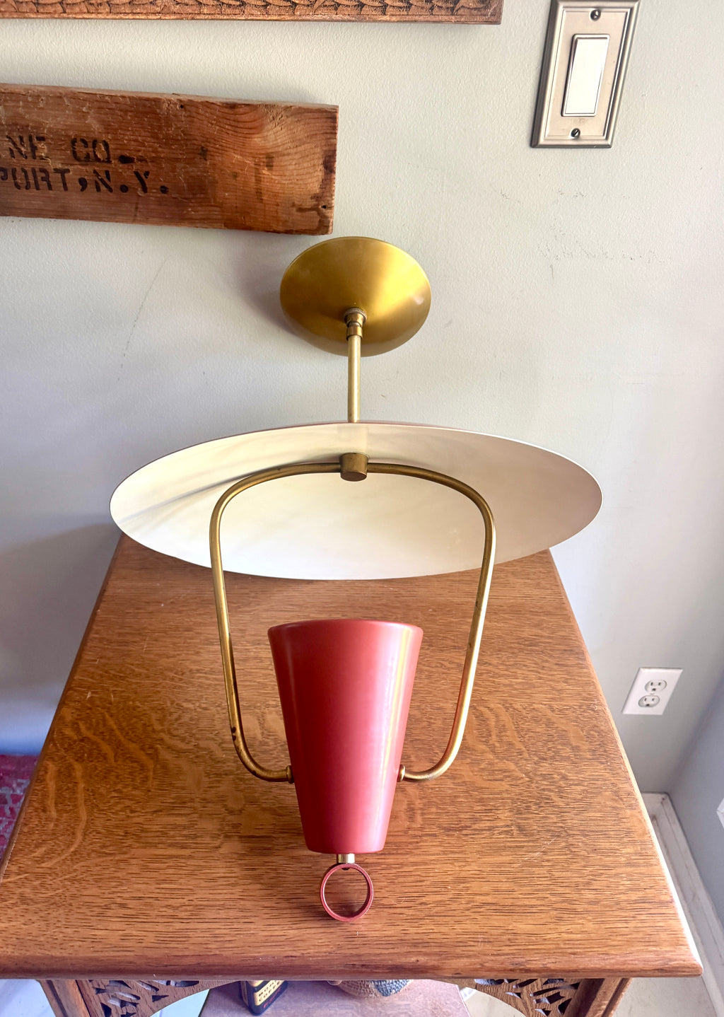 MCM Metal Ceiling Light ~ 1950's MCM Pendant Lamp
