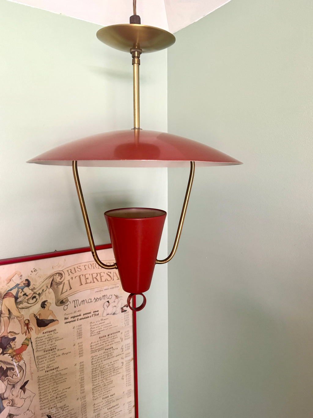 MCM Metal Ceiling Light ~ 1950's MCM Pendant Lamp