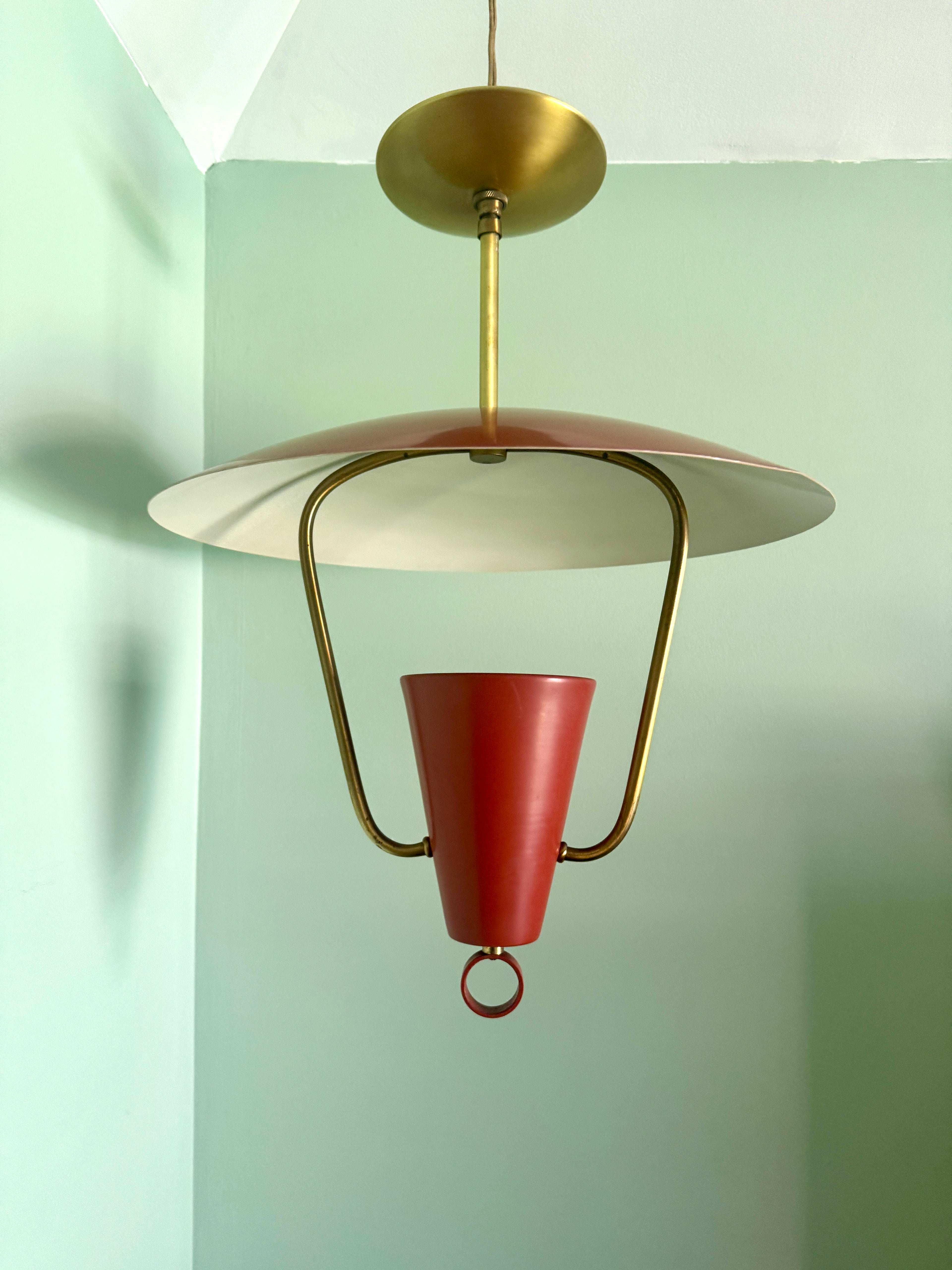 MCM Metal Ceiling Light ~ 1950's MCM Pendant Lamp