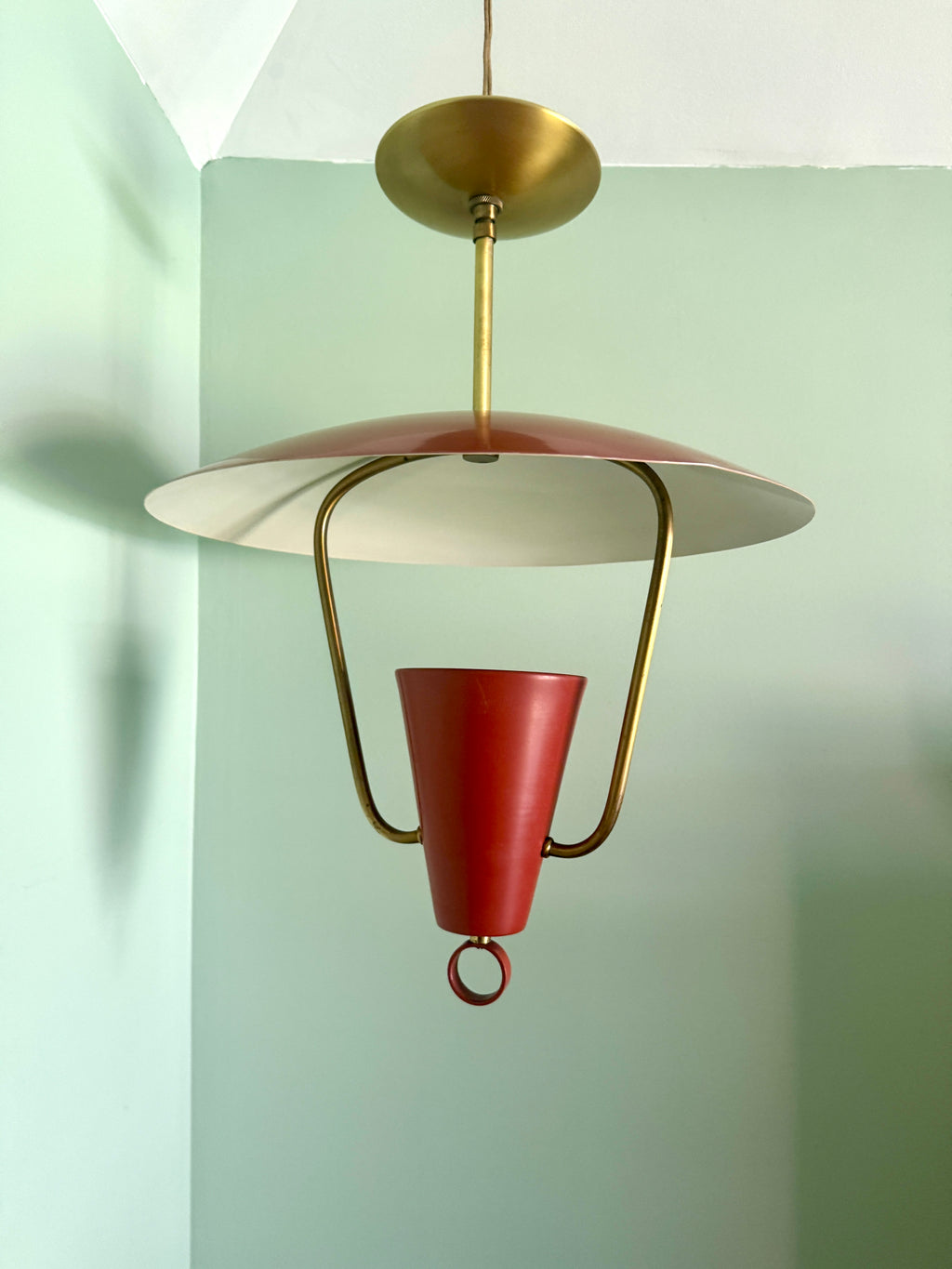MCM Metal Ceiling Light ~ 1950's MCM Pendant Lamp