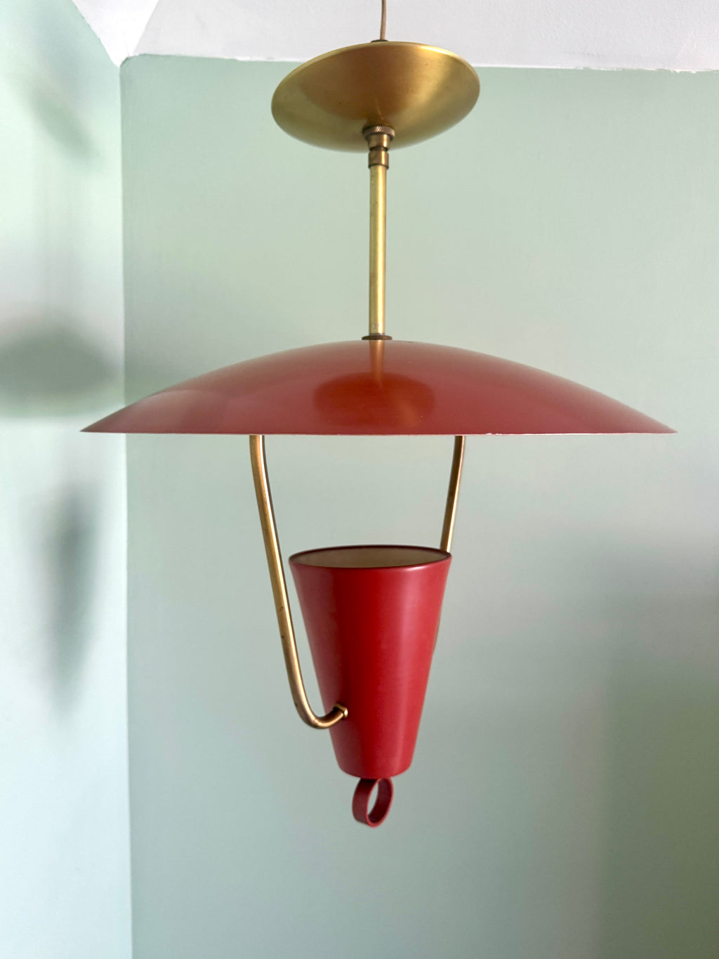 MCM Metal Ceiling Light ~ 1950's MCM Pendant Lamp