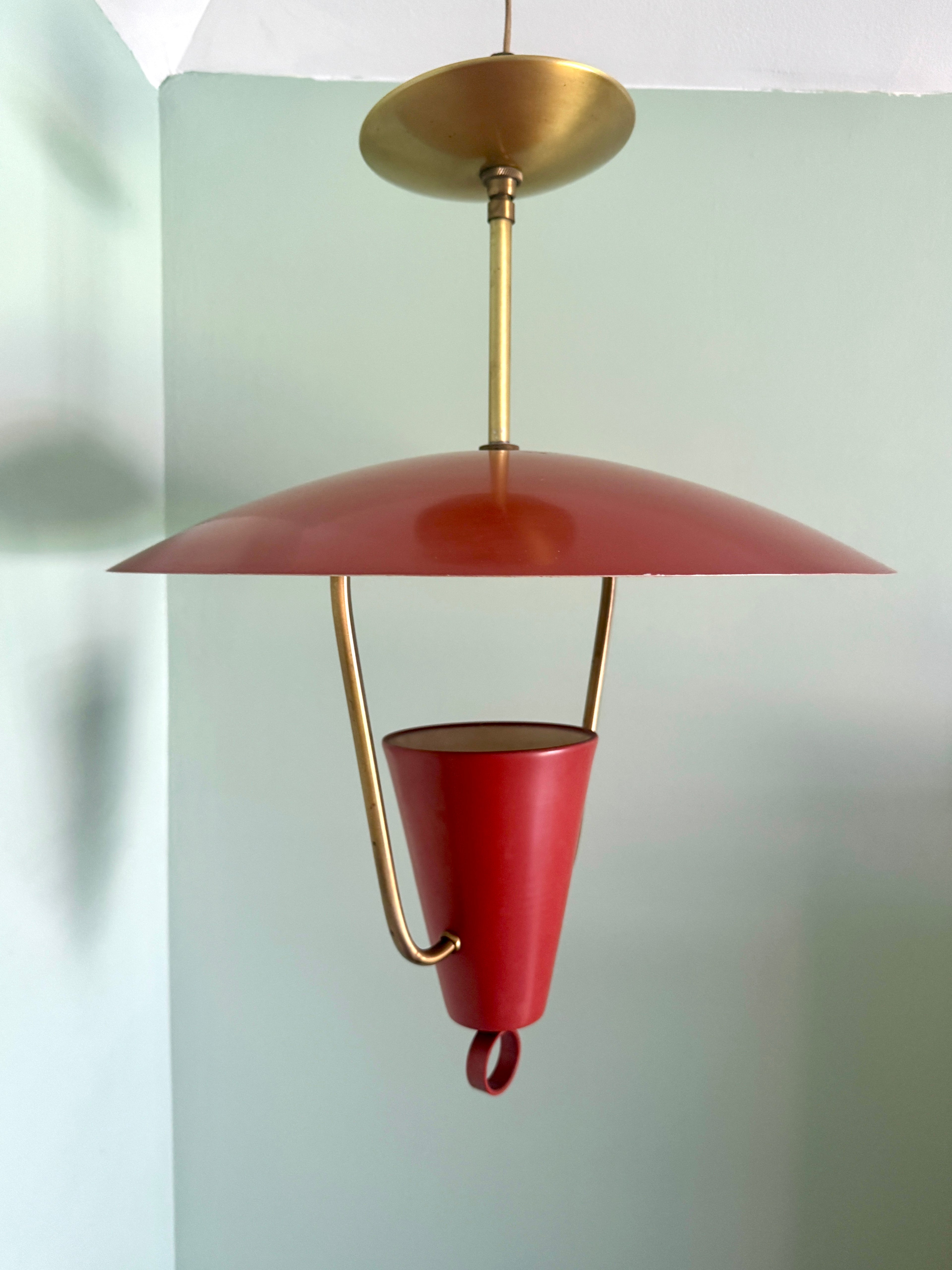 MCM Metal Ceiling Light ~ 1950's MCM Pendant Lamp