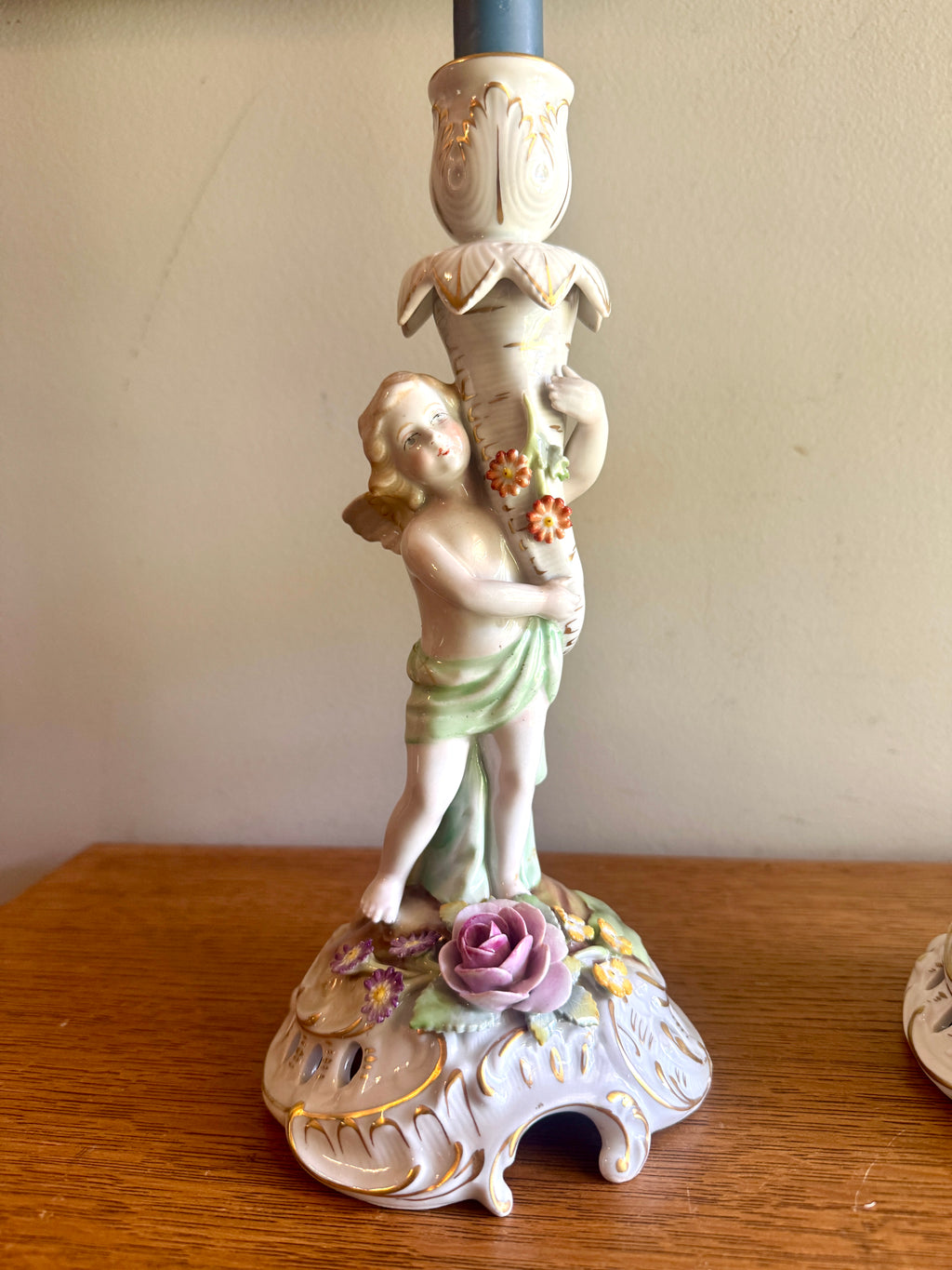 Vintage Porcelain Candle Holders by Van Schierholz ~ Made In Germany Cherub Candle Holders