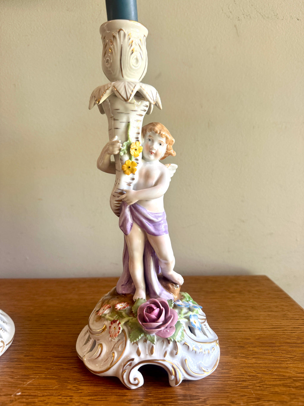 Vintage Porcelain Candle Holders by Van Schierholz ~ Made In Germany Cherub Candle Holders