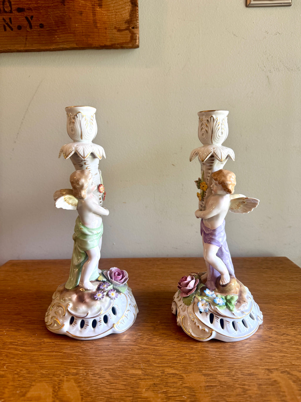 Vintage Porcelain Candle Holders by Van Schierholz ~ Made In Germany Cherub Candle Holders