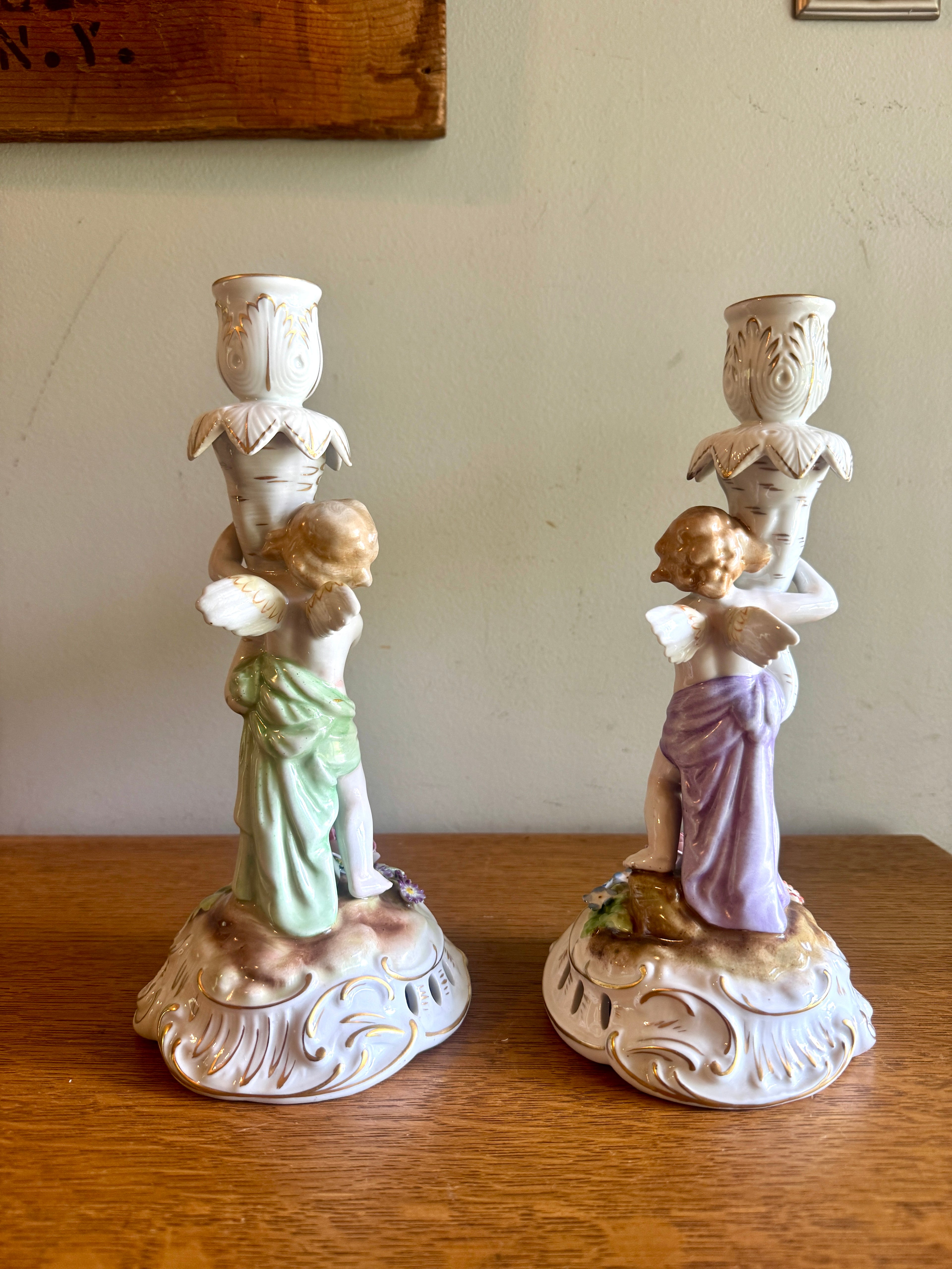 Vintage Porcelain Candle Holders by Van Schierholz ~ Made In Germany Cherub Candle Holders