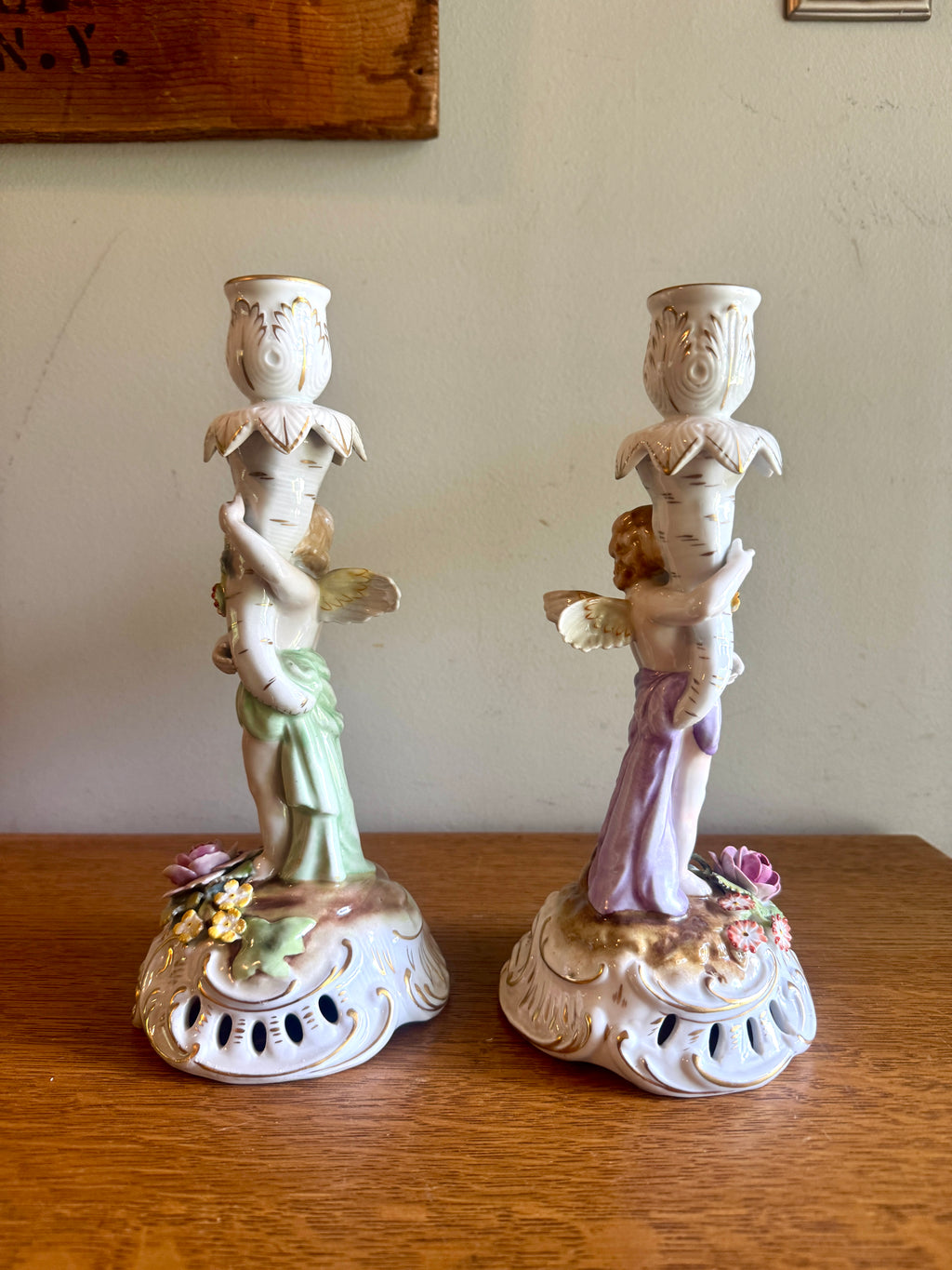 Vintage Porcelain Candle Holders by Van Schierholz ~ Made In Germany Cherub Candle Holders