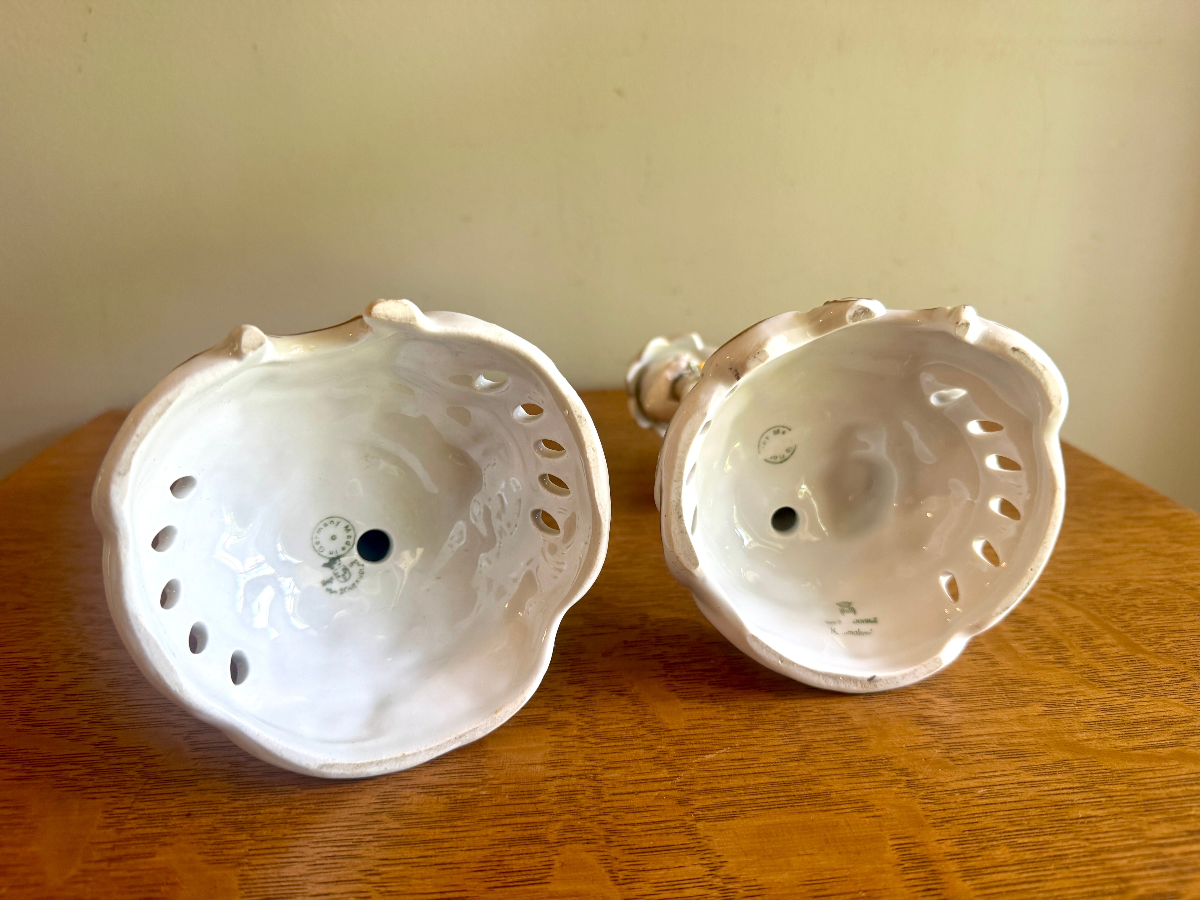 Vintage Porcelain Candle Holders by Van Schierholz ~ Made In Germany Cherub Candle Holders
