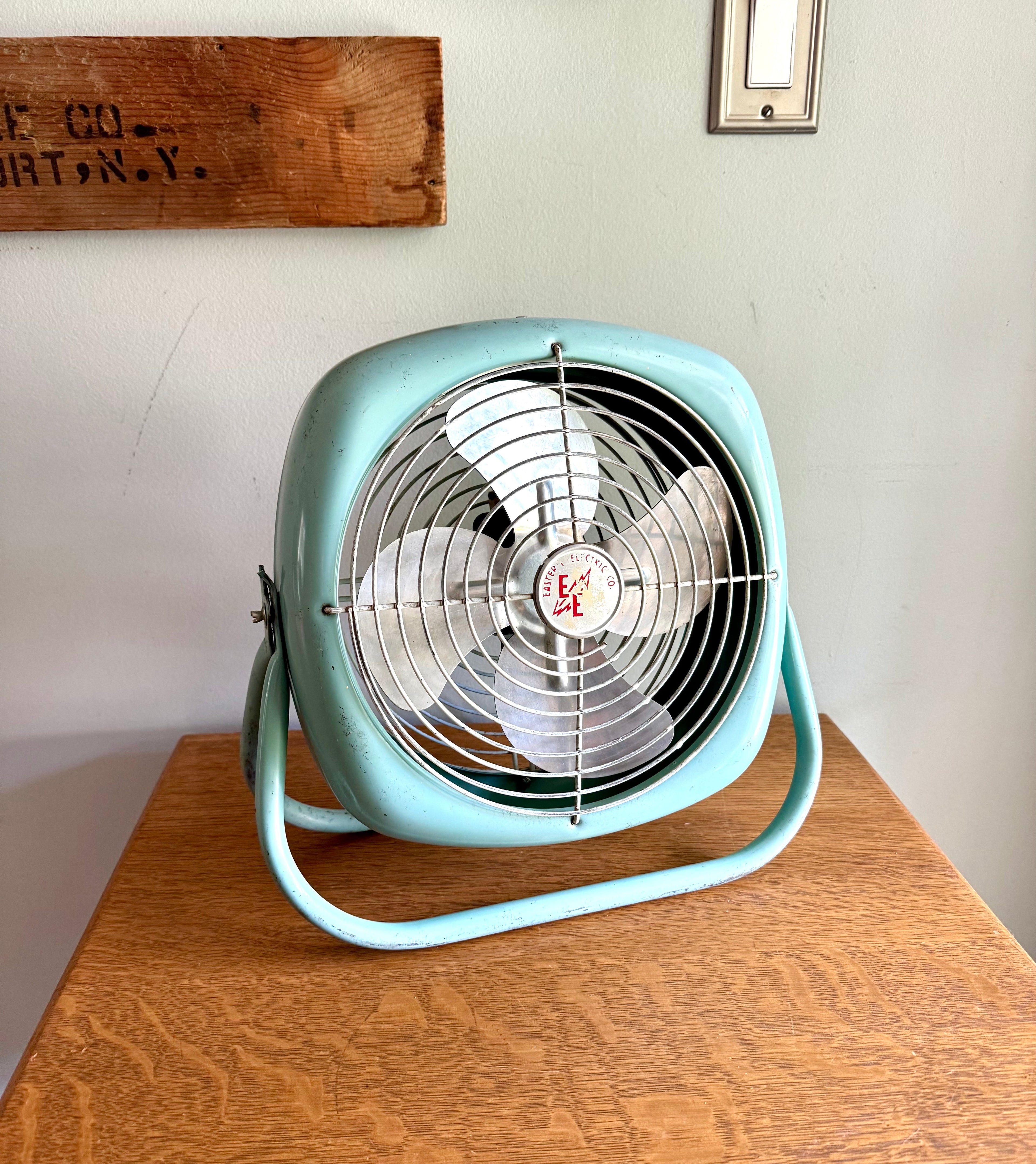 Vintage Aqua Blue Eastern Electric Table Fan | Turquoise Lasko Electric Table Fan | MCM Table Fan| Rustic Tilting Single Speed Electric Fan