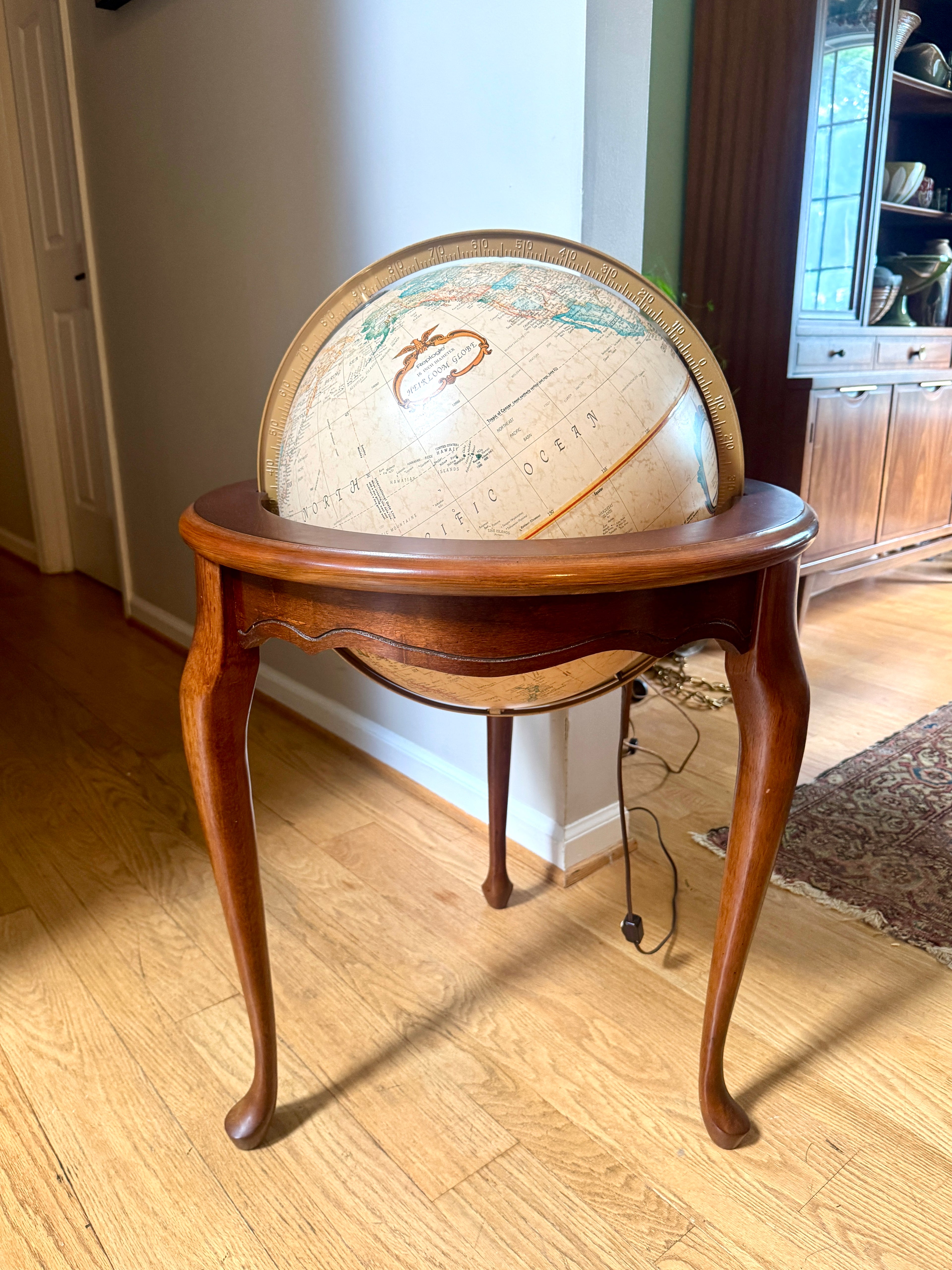 Vintage Large Mid 20th Century 16" Replogle Heirloom for Butler Illuminated Standing World Globe