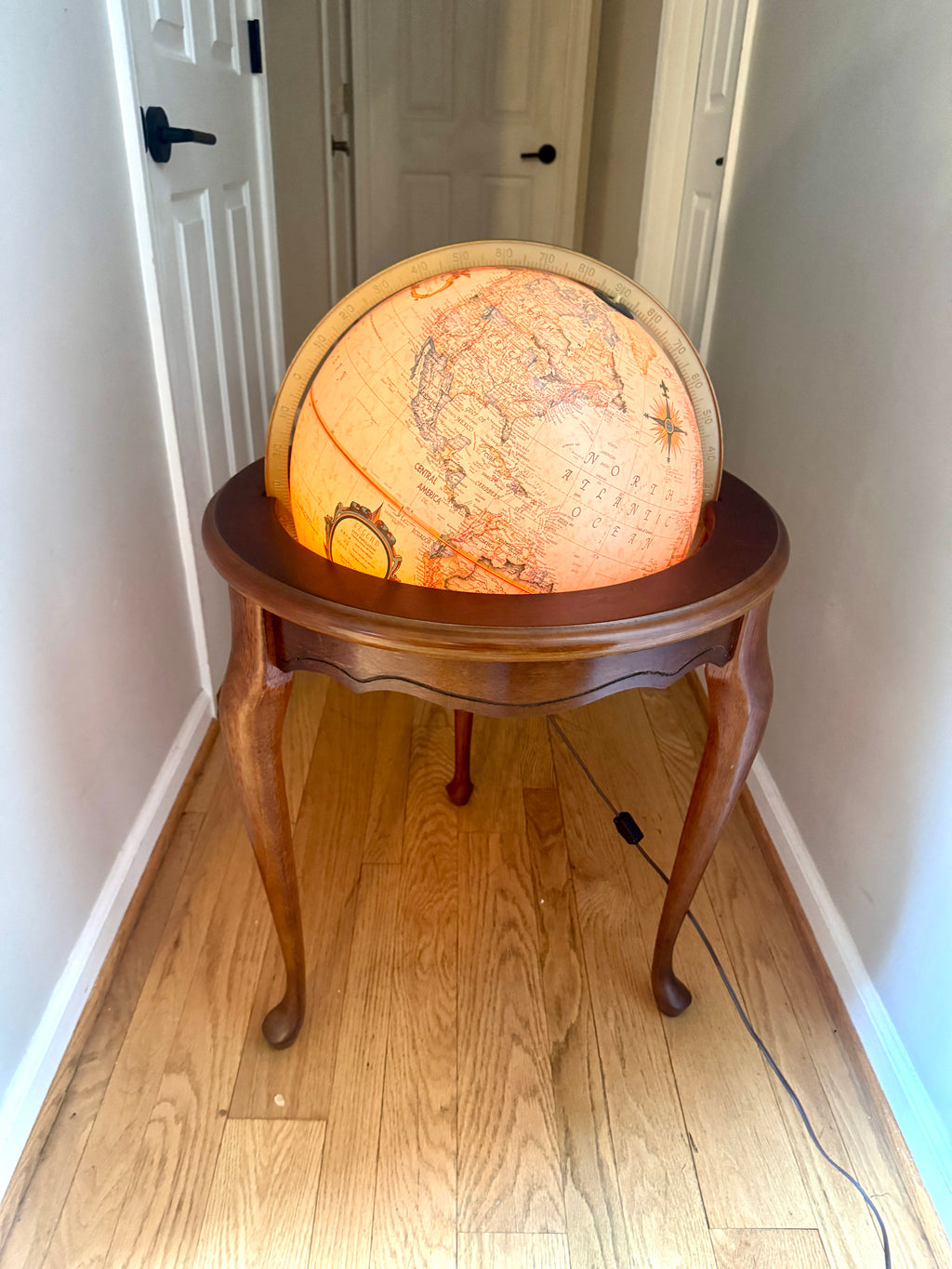 Vintage Large Mid 20th Century 16" Replogle Heirloom for Butler Illuminated Standing World Globe