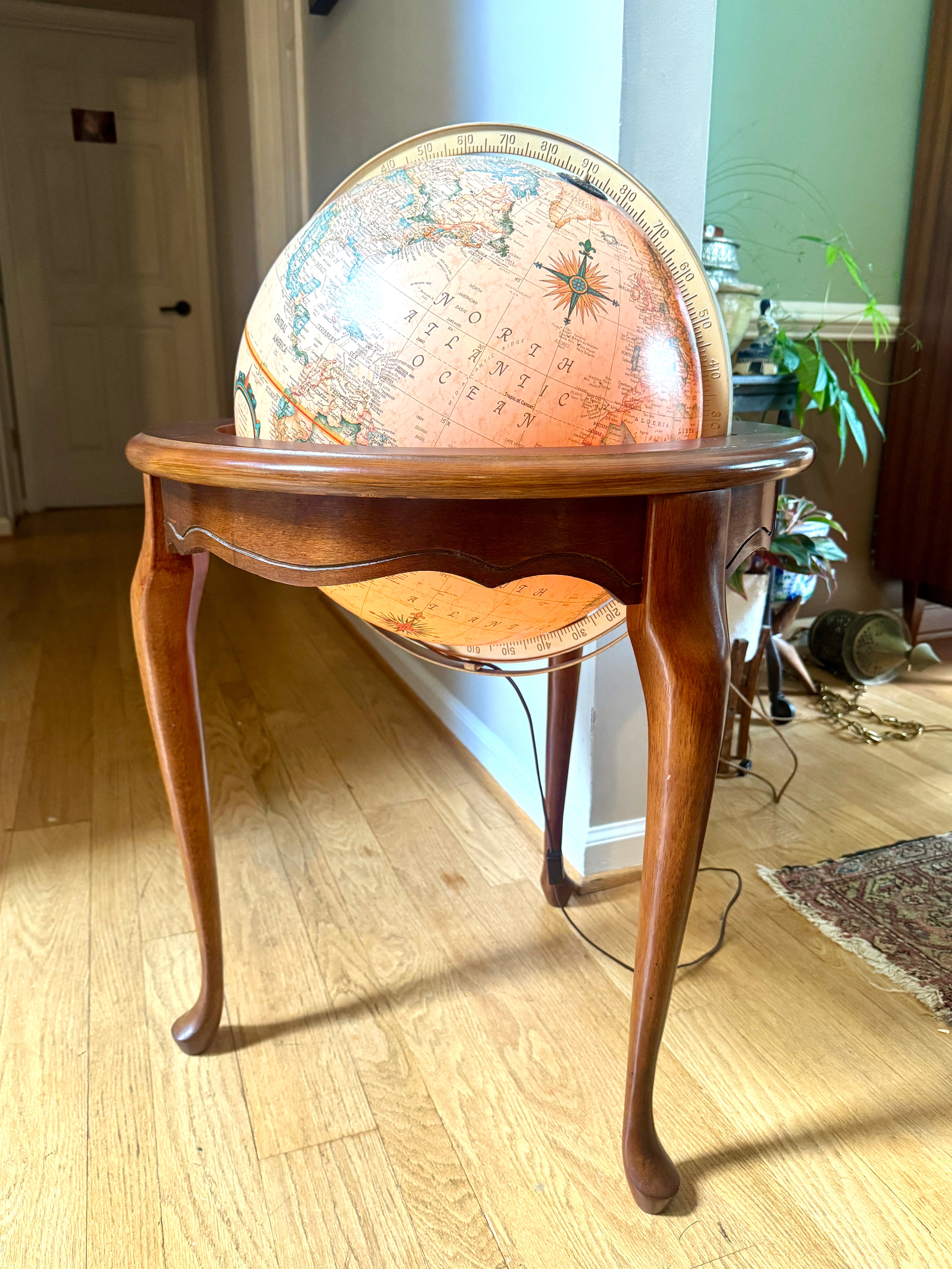Vintage Large Mid 20th Century 16" Replogle Heirloom for Butler Illuminated Standing World Globe