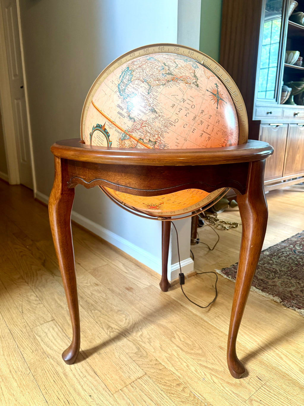 Vintage Large Mid 20th Century 16" Replogle Heirloom for Butler Illuminated Standing World Globe