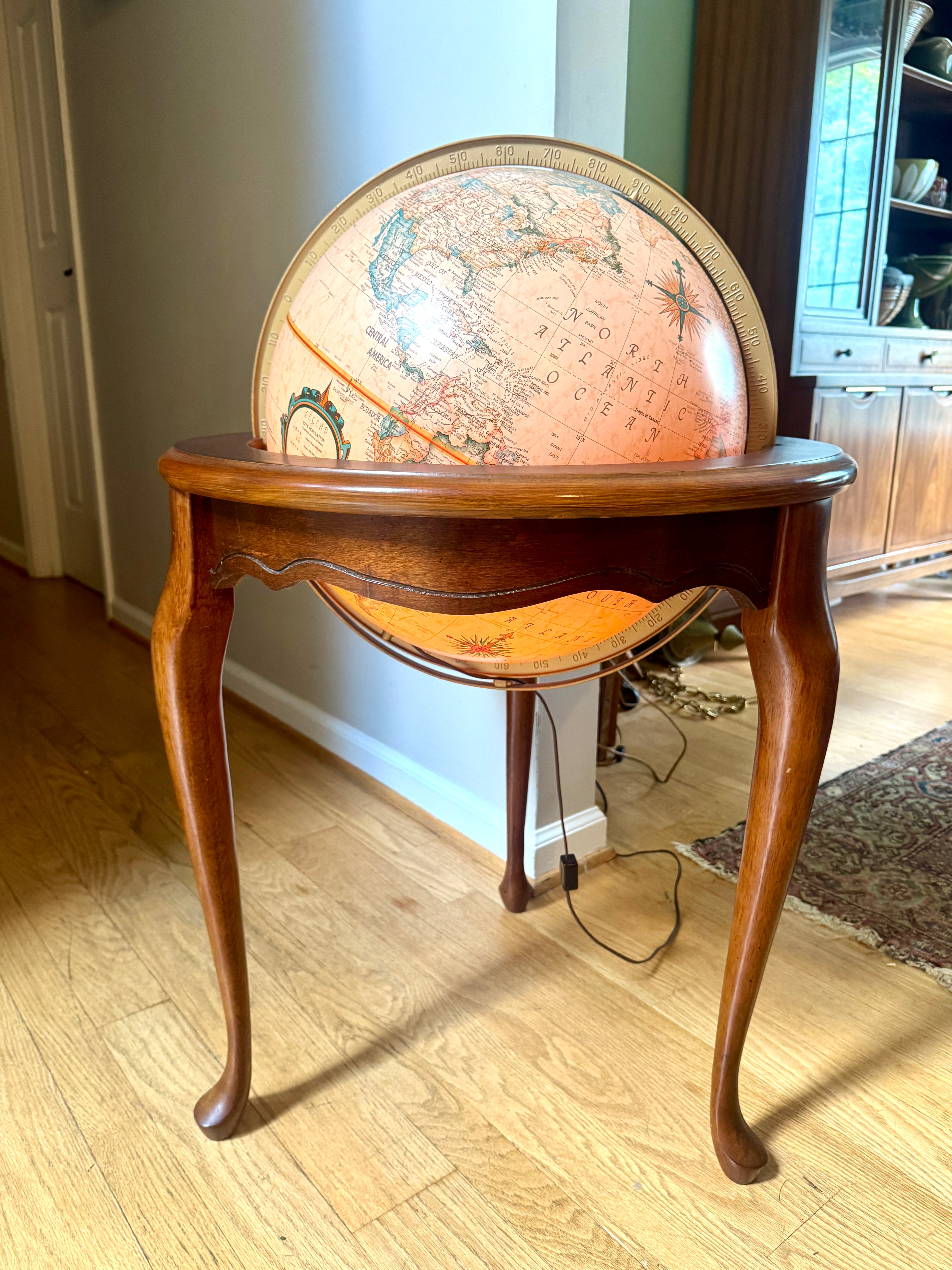Vintage Large Mid 20th Century 16" Replogle Heirloom for Butler Illuminated Standing World Globe
