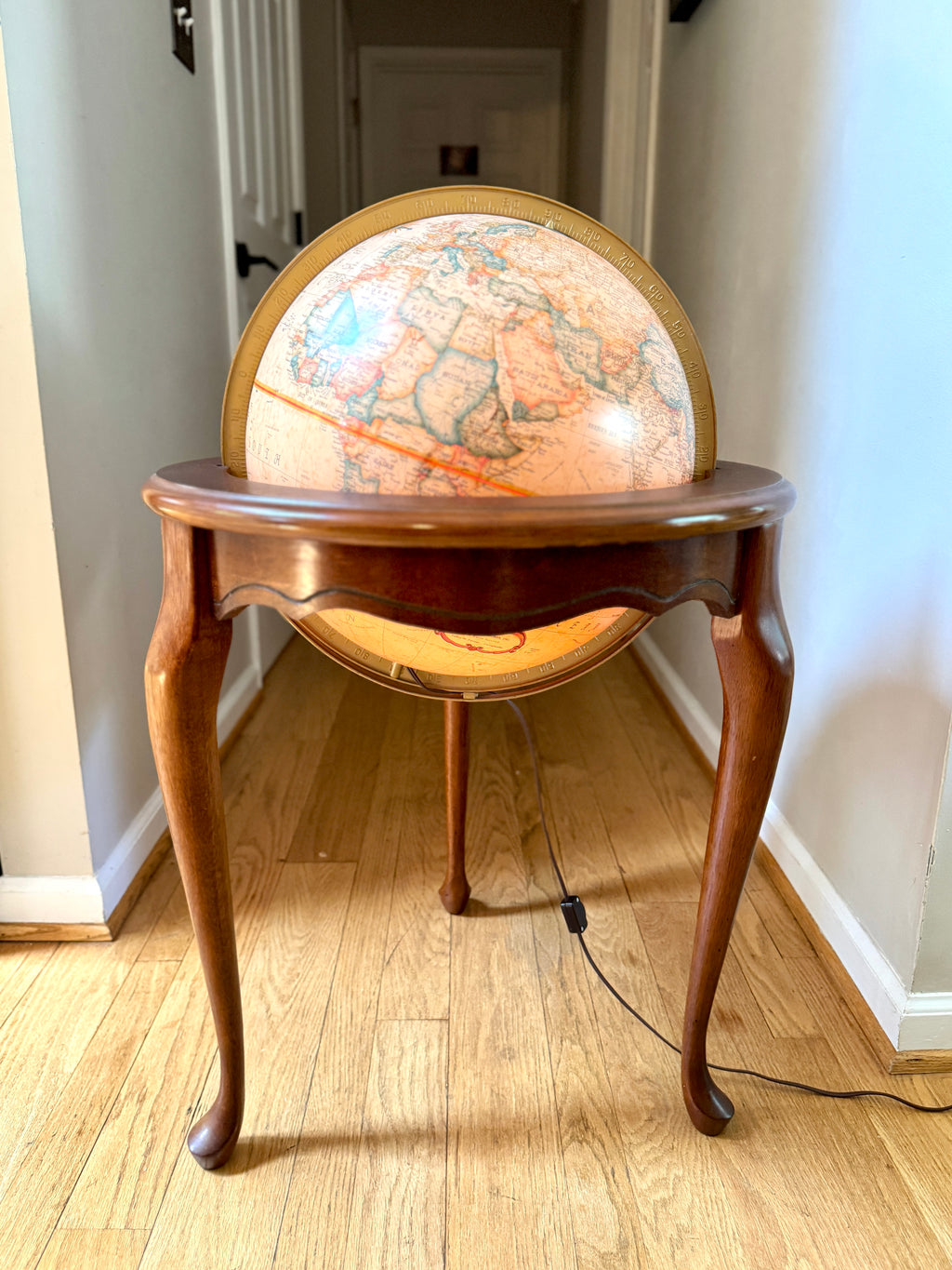 Vintage Large Mid 20th Century 16" Replogle Heirloom for Butler Illuminated Standing World Globe