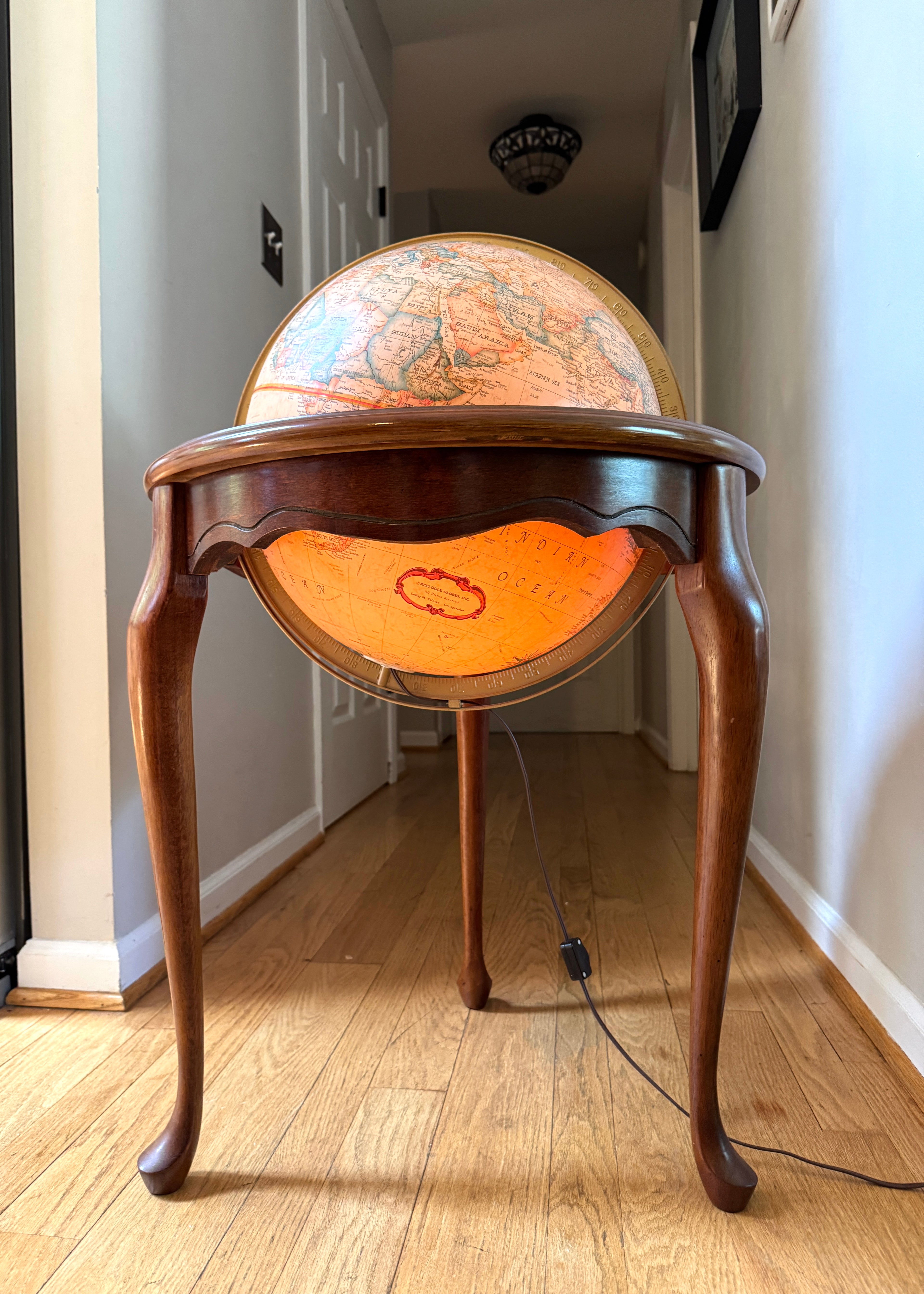 Vintage Large Mid 20th Century 16" Replogle Heirloom for Butler Illuminated Standing World Globe