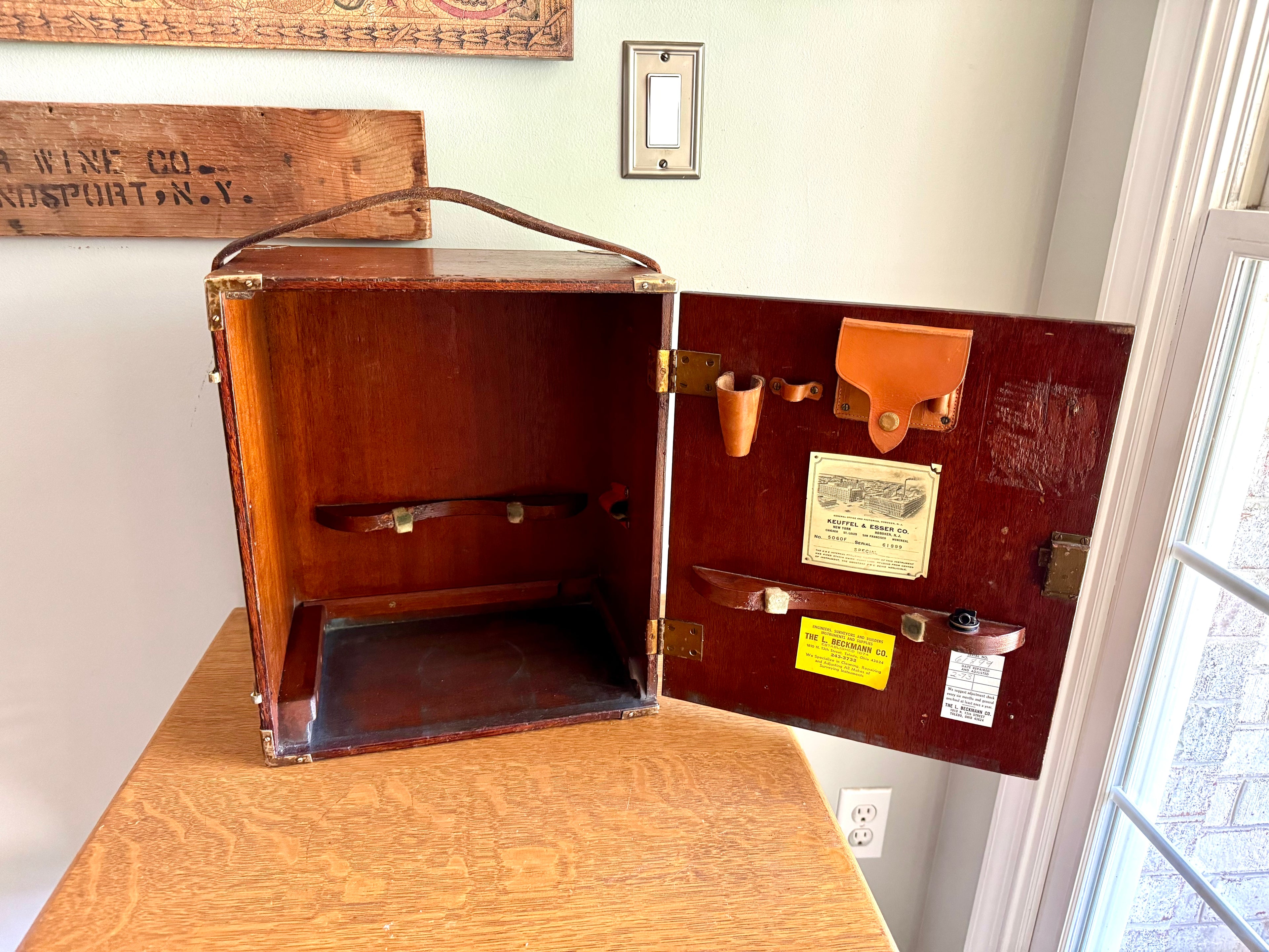 Vintage Wood Keuffel & Esser Box | Wooden Survey Transit Box | Wood Dovetailed Carrying Box  | Antique Wooden Box | Wood Storage Box