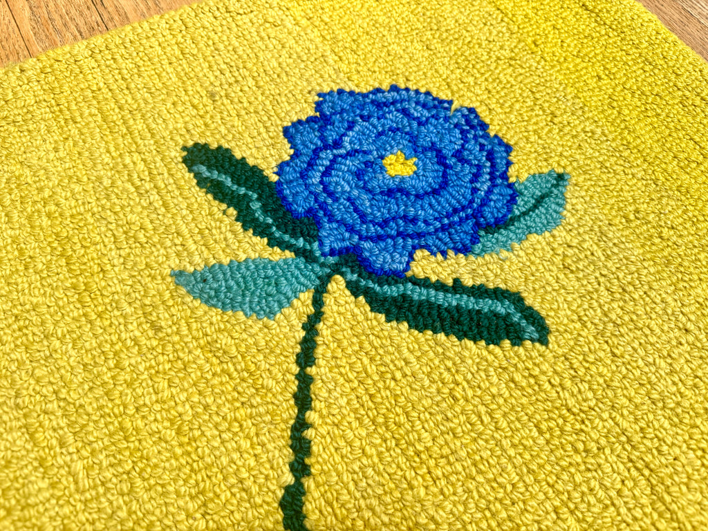 Vintage Hand-Hooked Vibrant Yellow Floral 67" X 31" Rug ~ Handmade Grassmere Farm Rug
