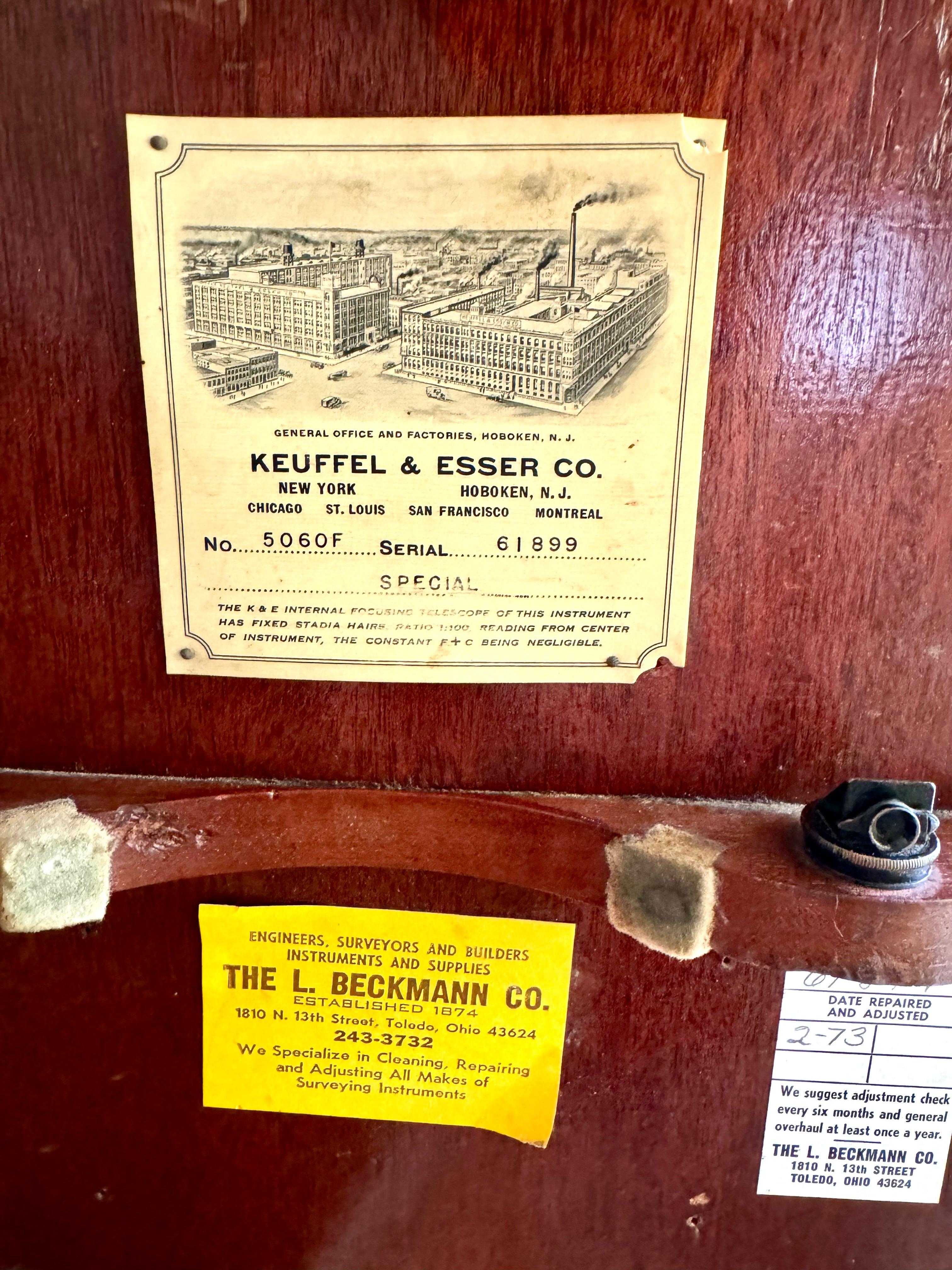 Vintage Wood Keuffel & Esser Box | Wooden Survey Transit Box | Wood Dovetailed Carrying Box  | Antique Wooden Box | Wood Storage Box