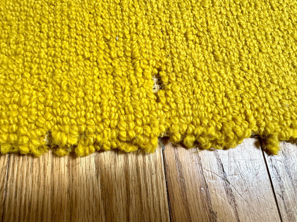Vintage Hand-Hooked Vibrant Yellow Floral 67" X 31" Rug ~ Handmade Grassmere Farm Rug