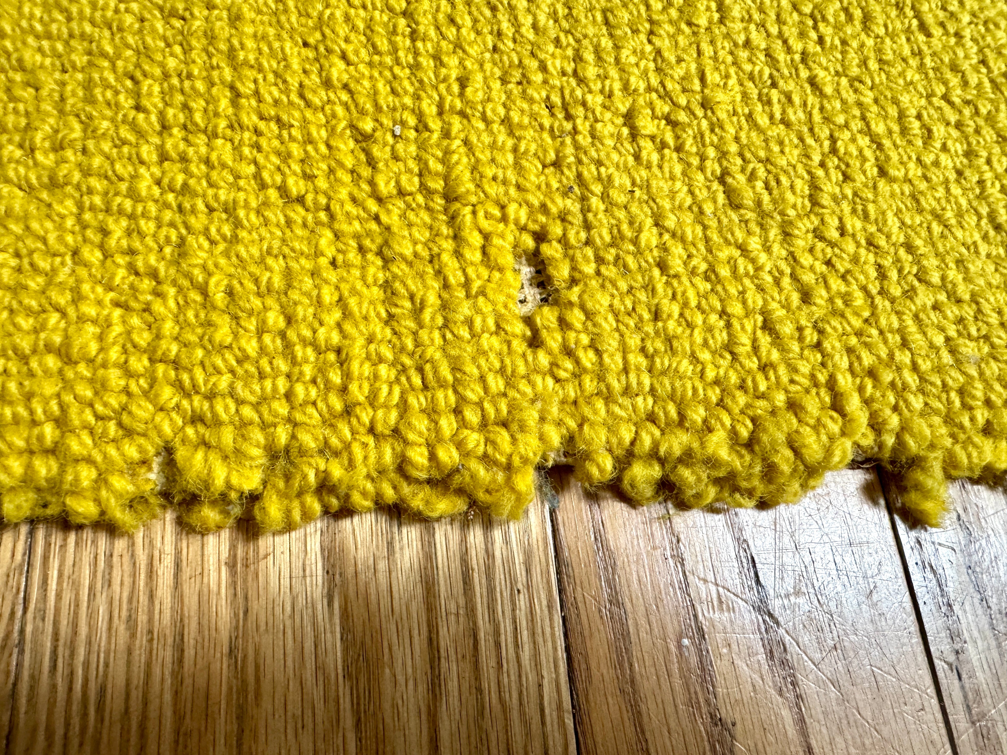 Vintage Hand-Hooked Vibrant Yellow Floral 67" X 31" Rug ~ Handmade Grassmere Farm Rug