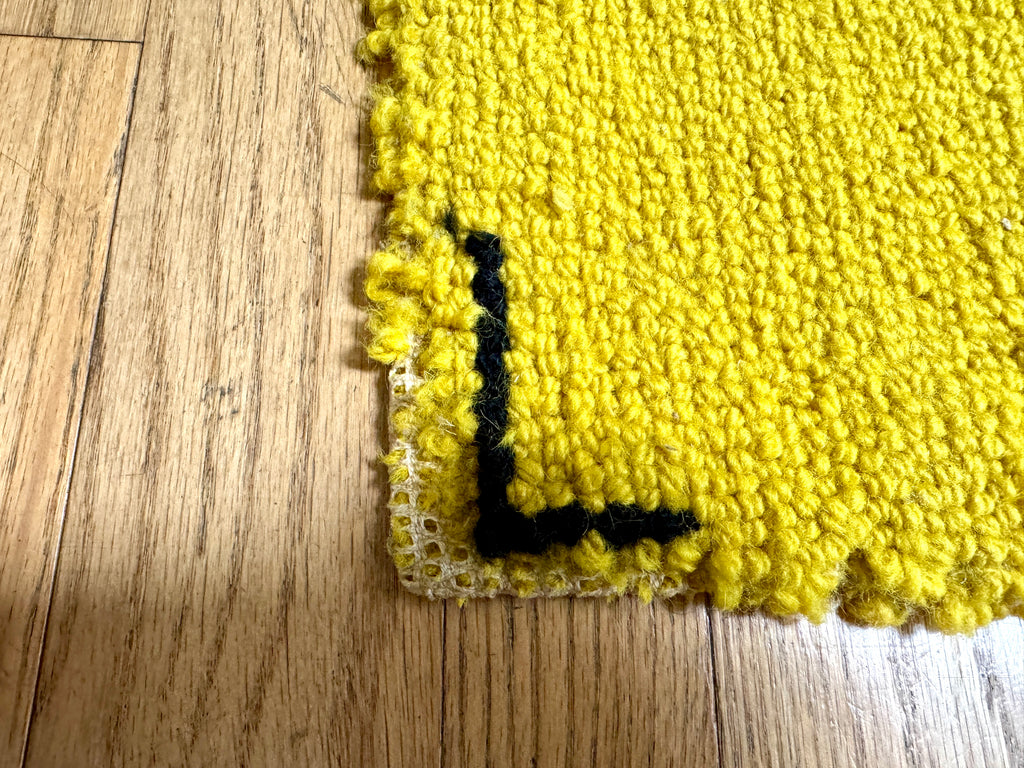 Vintage Hand-Hooked Vibrant Yellow Floral 67" X 31" Rug ~ Handmade Grassmere Farm Rug