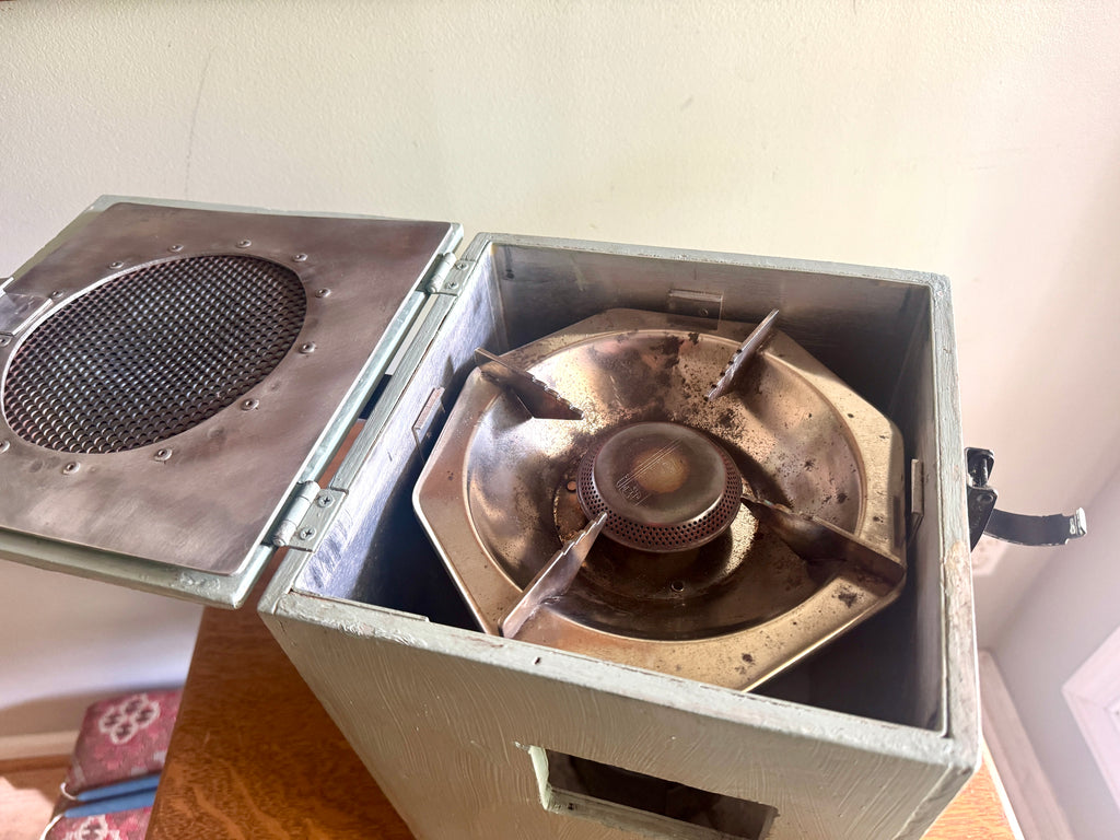 Vintage Coleman Bottle Top Burner Stove In Hand Made Wood Carrying Box (Propane Not Included)