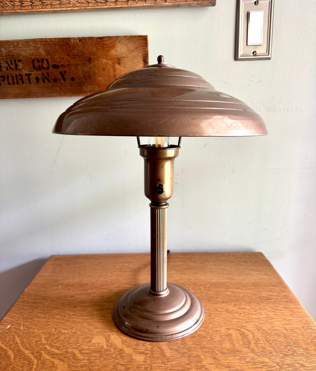Vintage Art Deco Flying Saucer Metal Desk Lamp ~ Machine Age Metal Desk Lamp