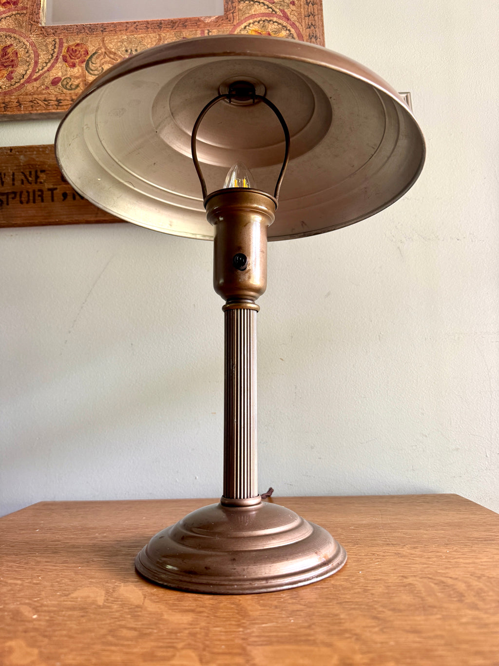 Vintage Art Deco Flying Saucer Metal Desk Lamp ~ Machine Age Metal Desk Lamp