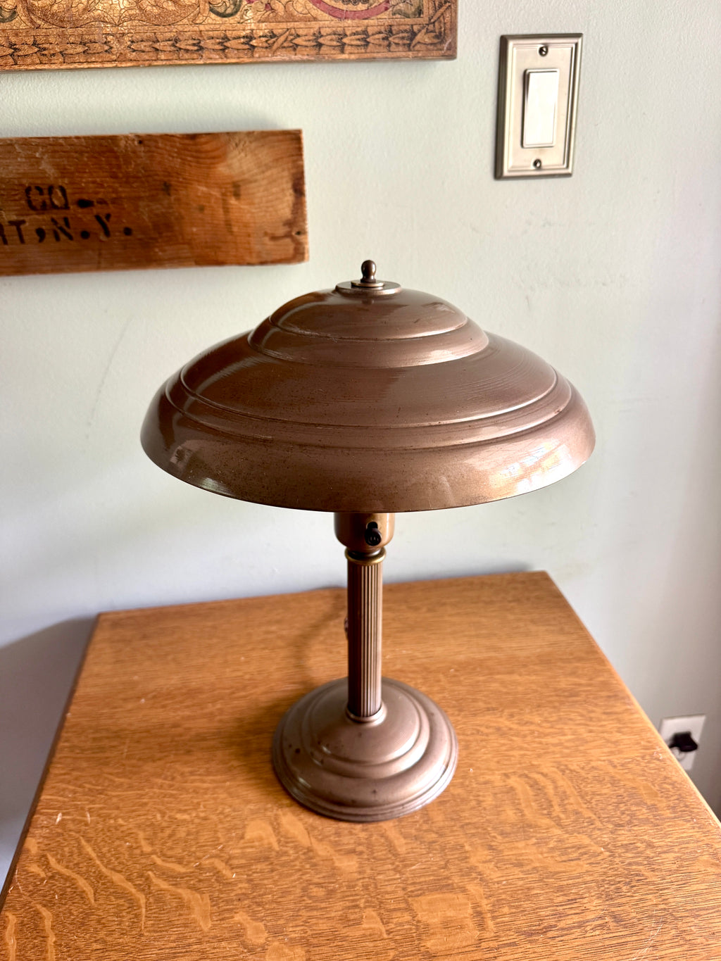 Vintage Art Deco Flying Saucer Metal Desk Lamp ~ Machine Age Metal Desk Lamp