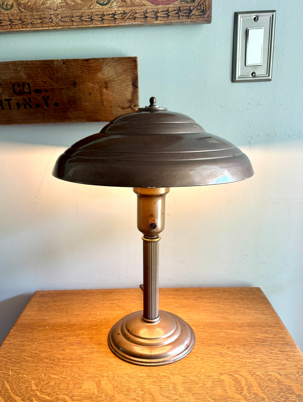 Vintage Art Deco Flying Saucer Metal Desk Lamp ~ Machine Age Metal Desk Lamp