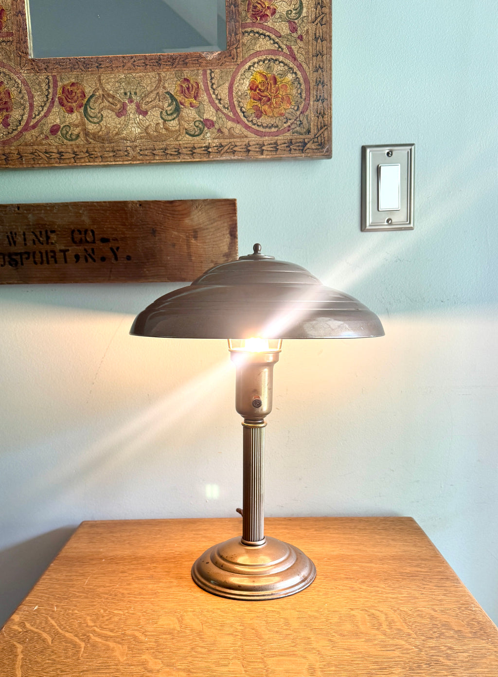 Vintage Art Deco Flying Saucer Metal Desk Lamp ~ Machine Age Metal Desk Lamp