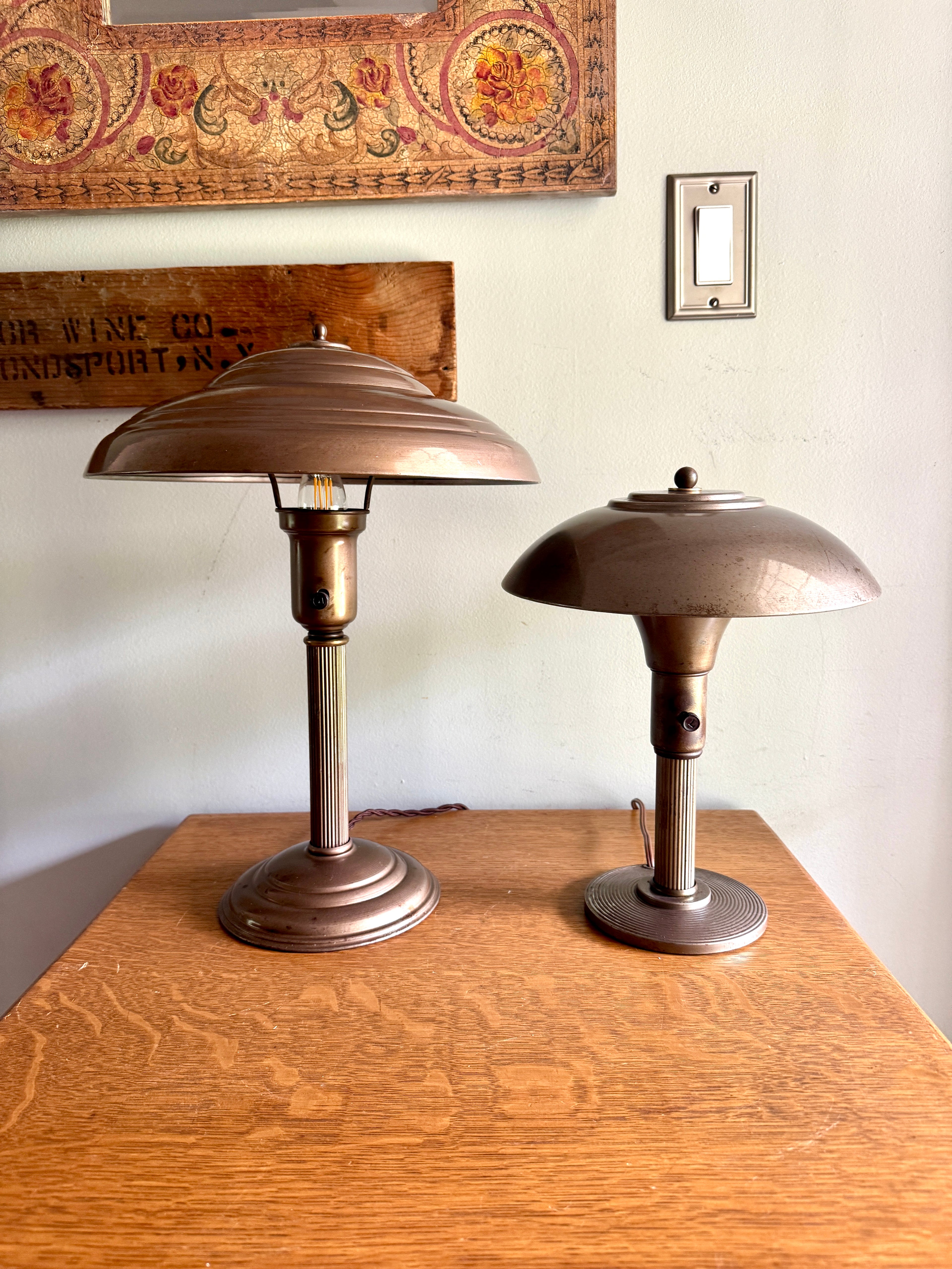 Vintage Art Deco Flying Saucer Metal Desk Lamp ~ Machine Age Metal Desk Lamp