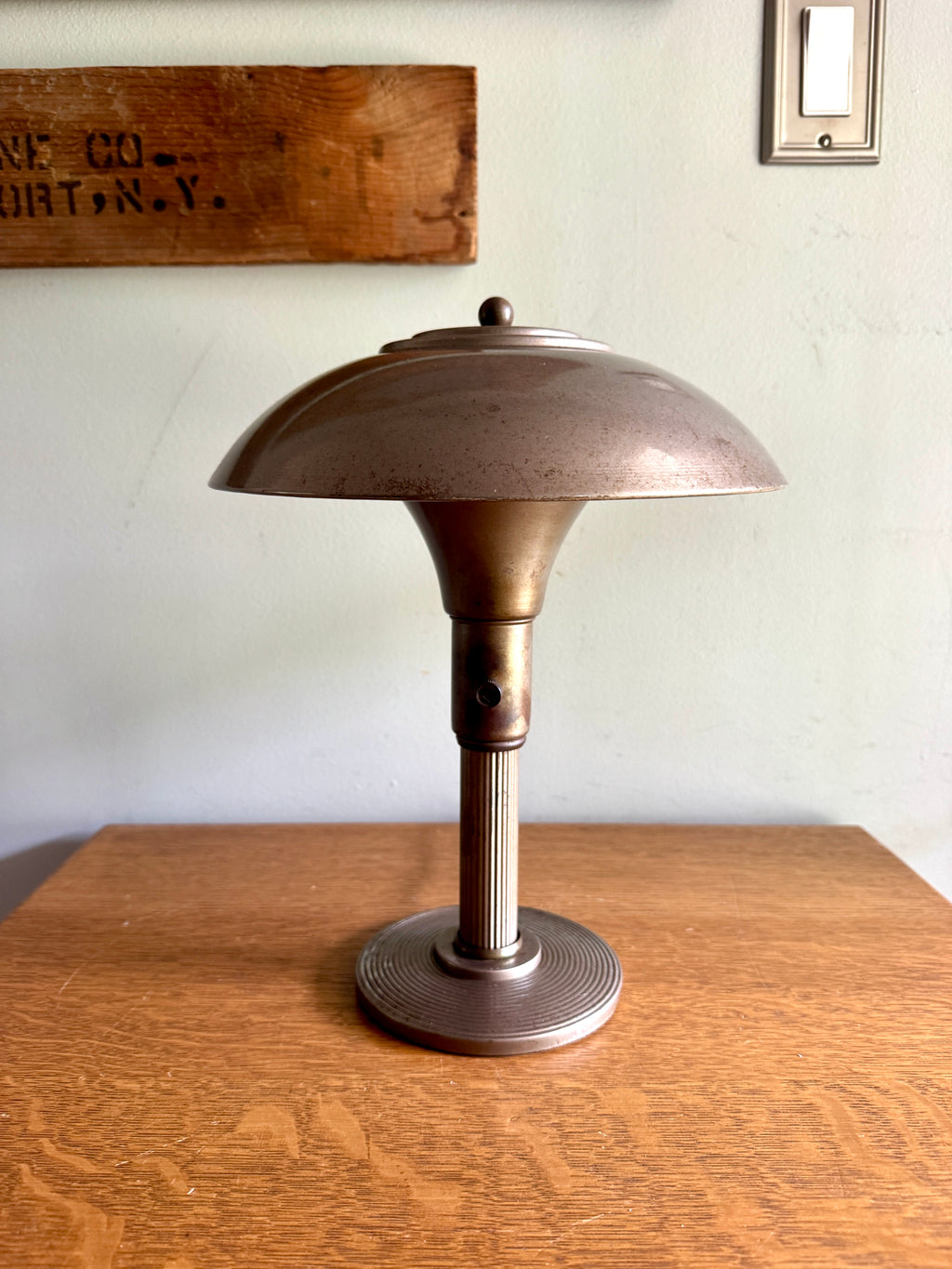 Vintage Art Deco Flying Saucer Metal Desk Lamp ~ Smaller Machine Age Metal Desk Lamp