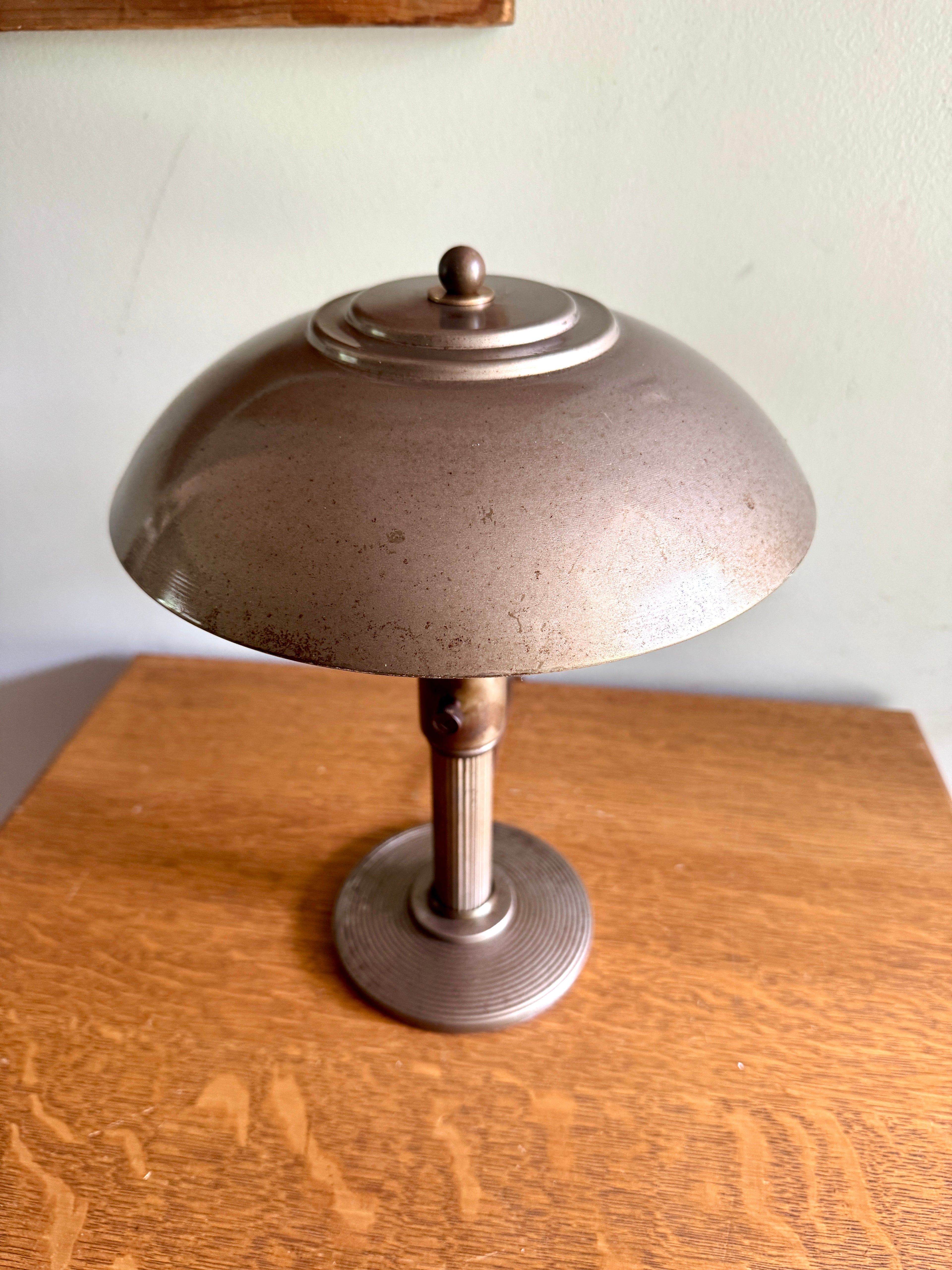 Vintage Art Deco Flying Saucer Metal Desk Lamp ~ Smaller Machine Age Metal Desk Lamp