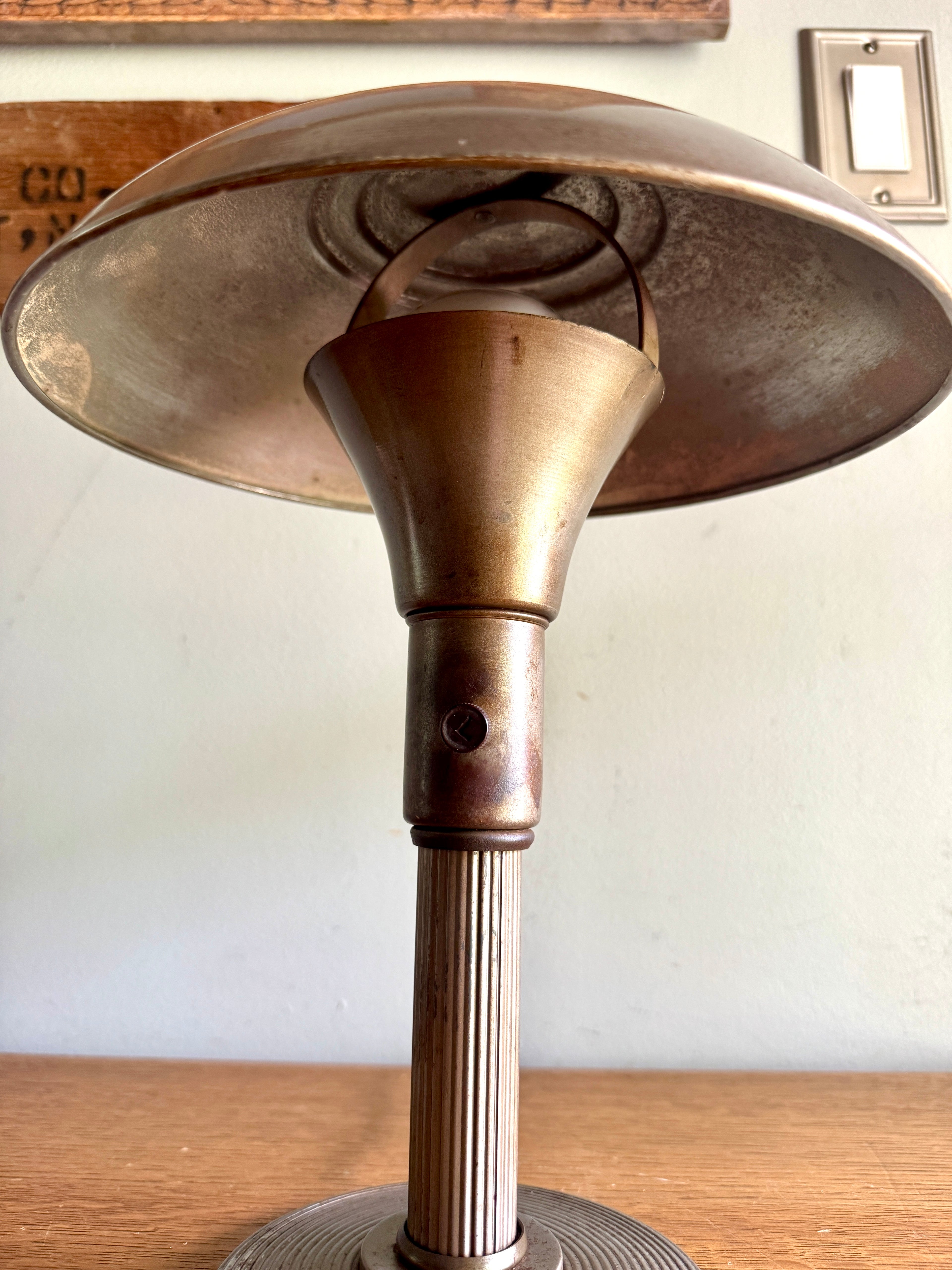 Vintage Art Deco Flying Saucer Metal Desk Lamp ~ Smaller Machine Age Metal Desk Lamp